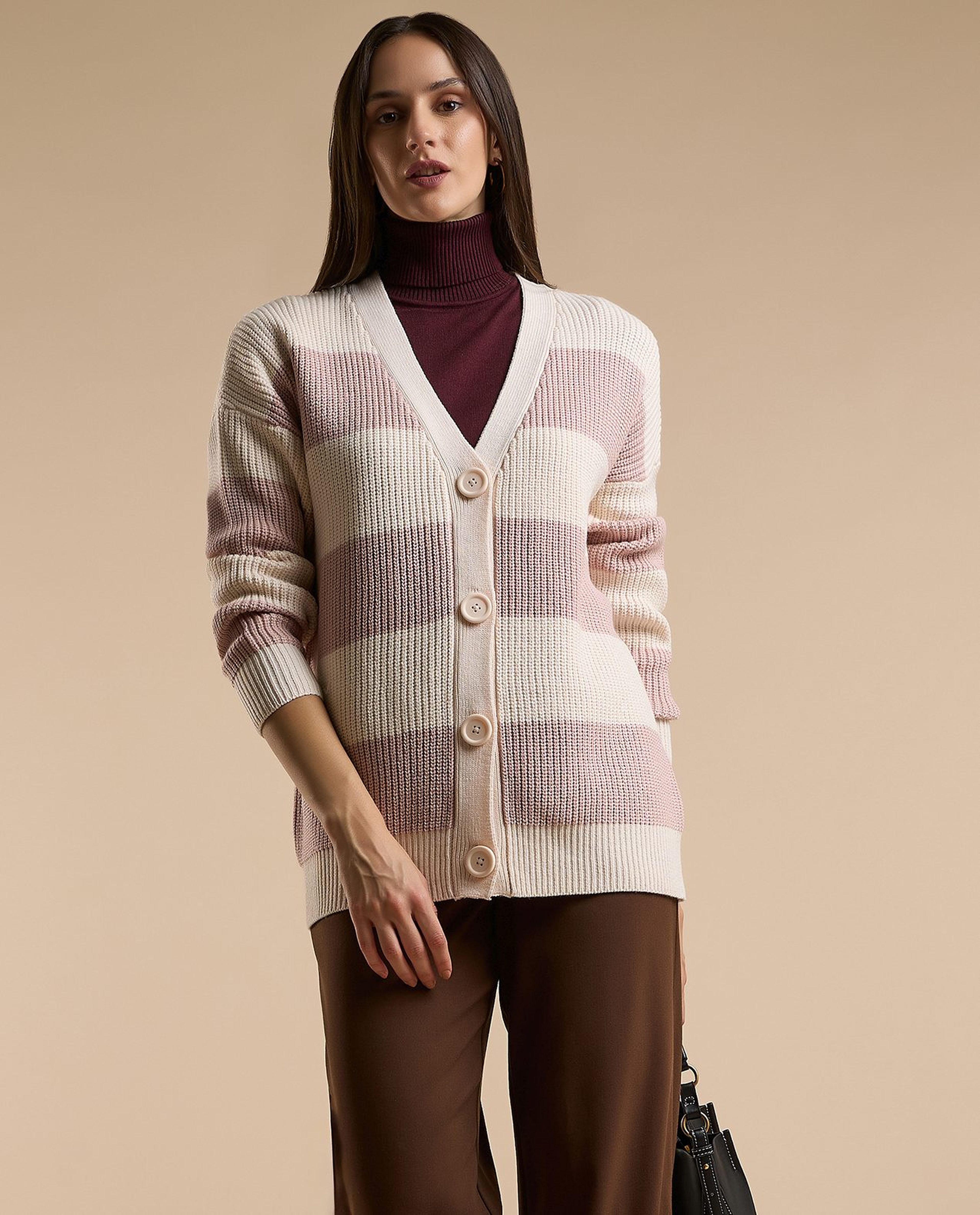 Striped Cardigan with Button Closure