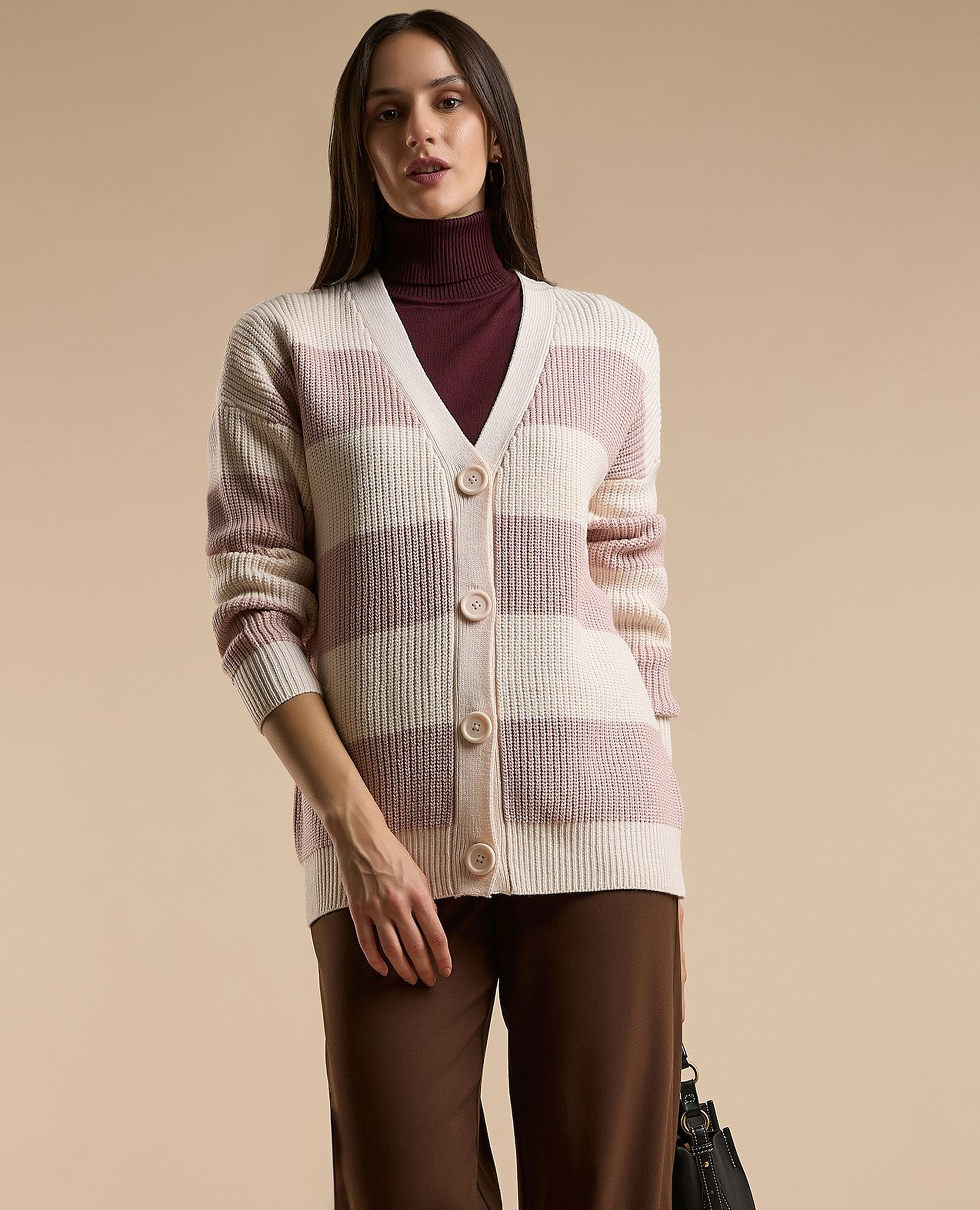 Striped Cardigan with Button Closure