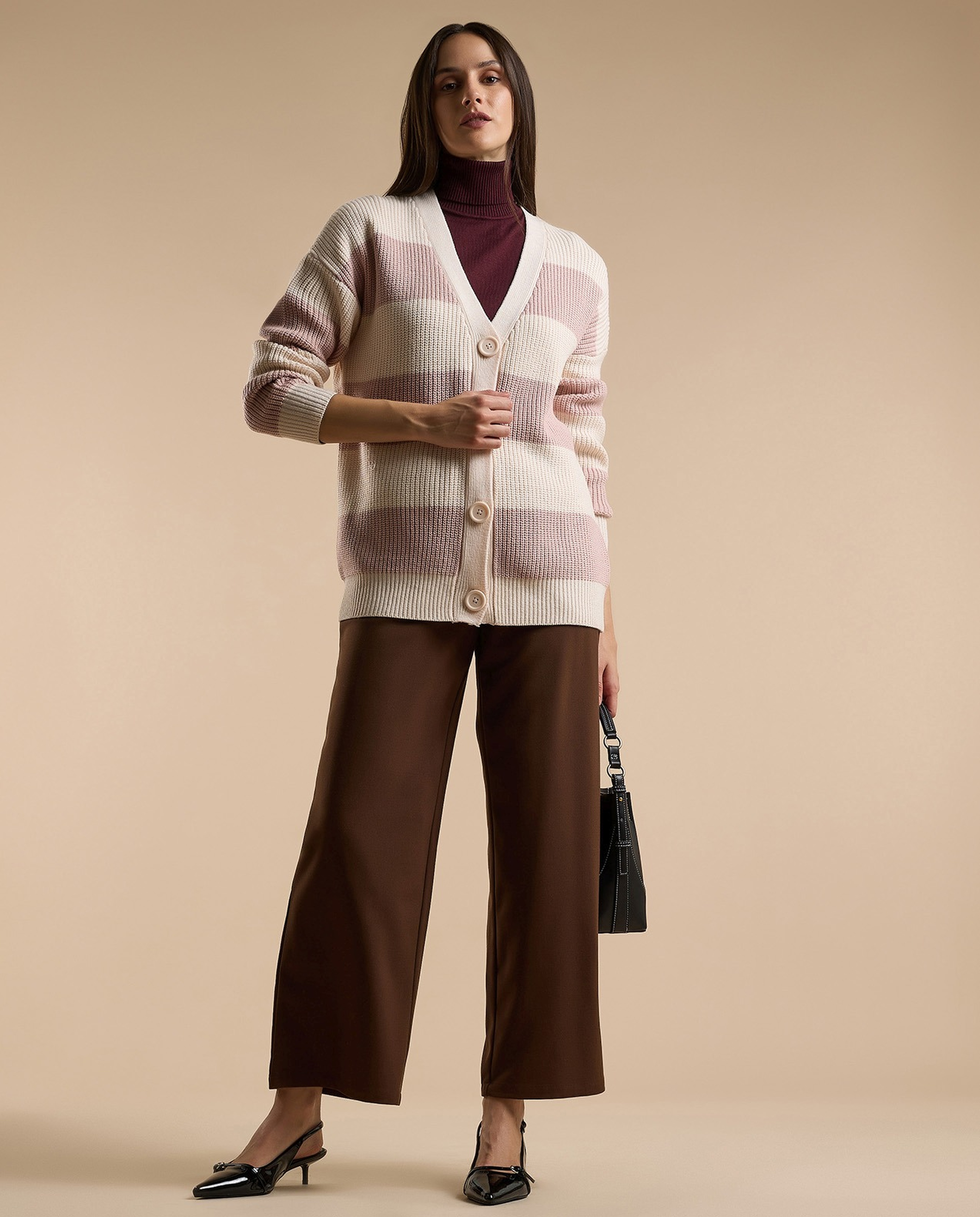 Striped Cardigan with Button Closure