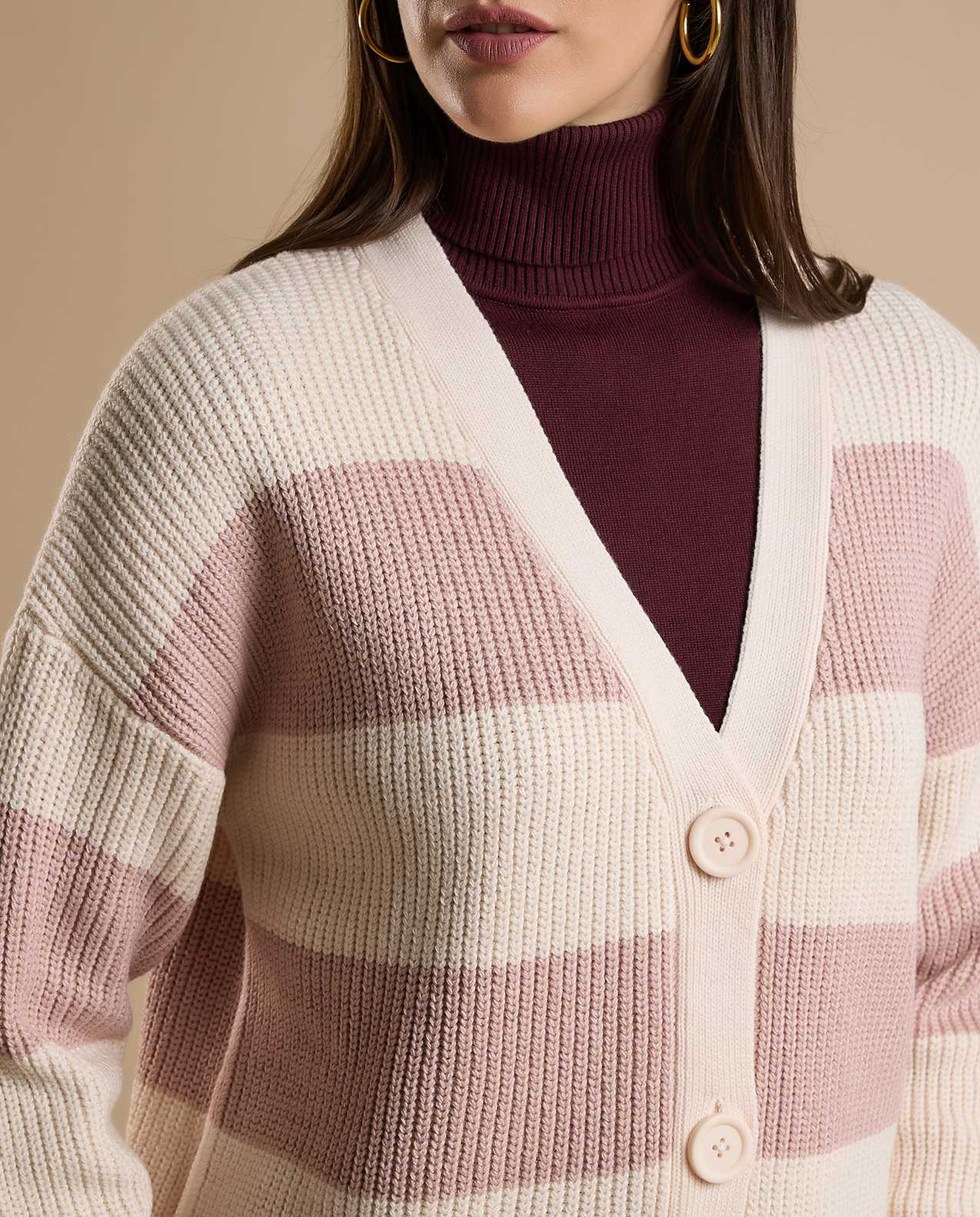 Striped Cardigan with Button Closure