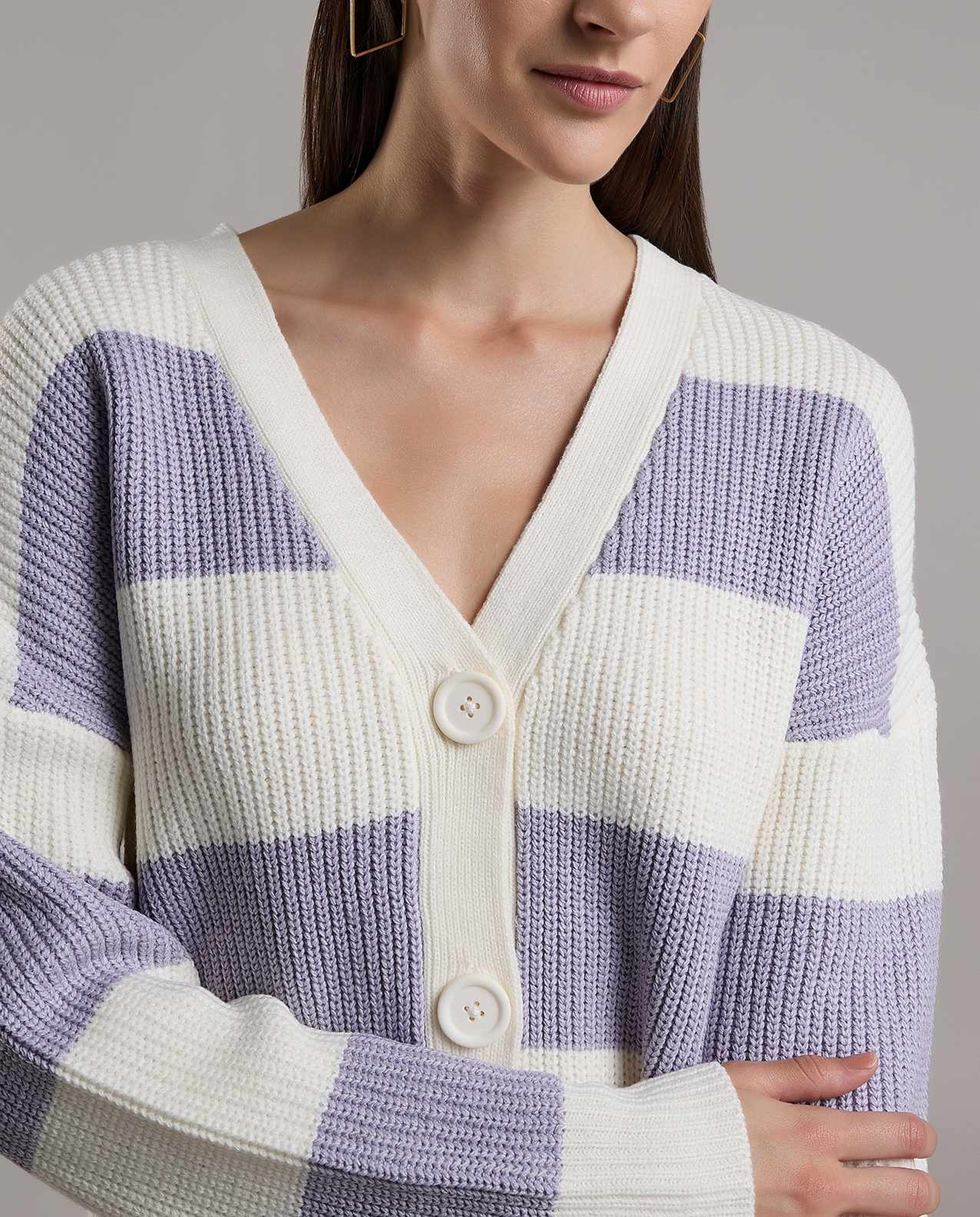 Striped Cardigan with Button Closure