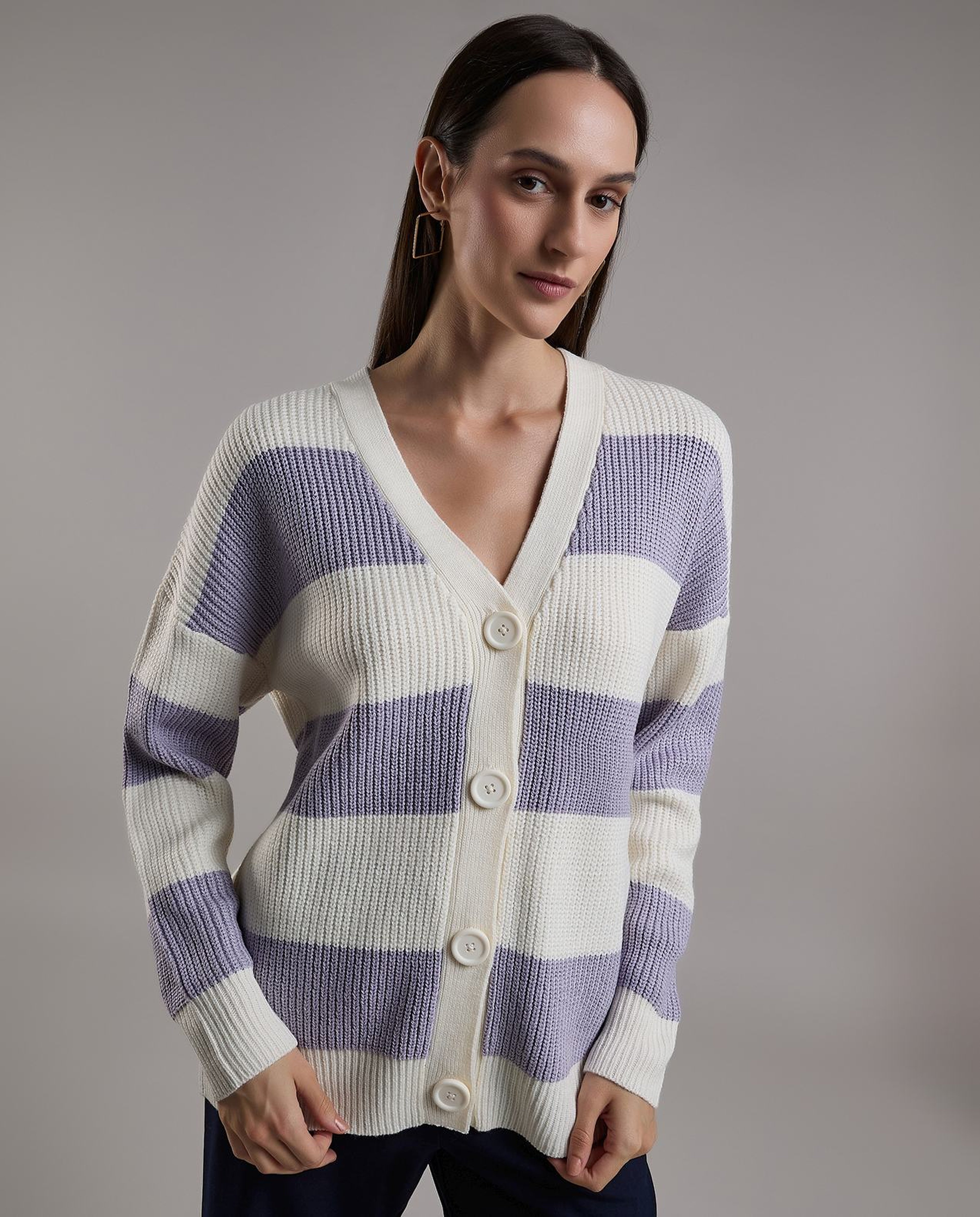 Striped Cardigan with Button Closure