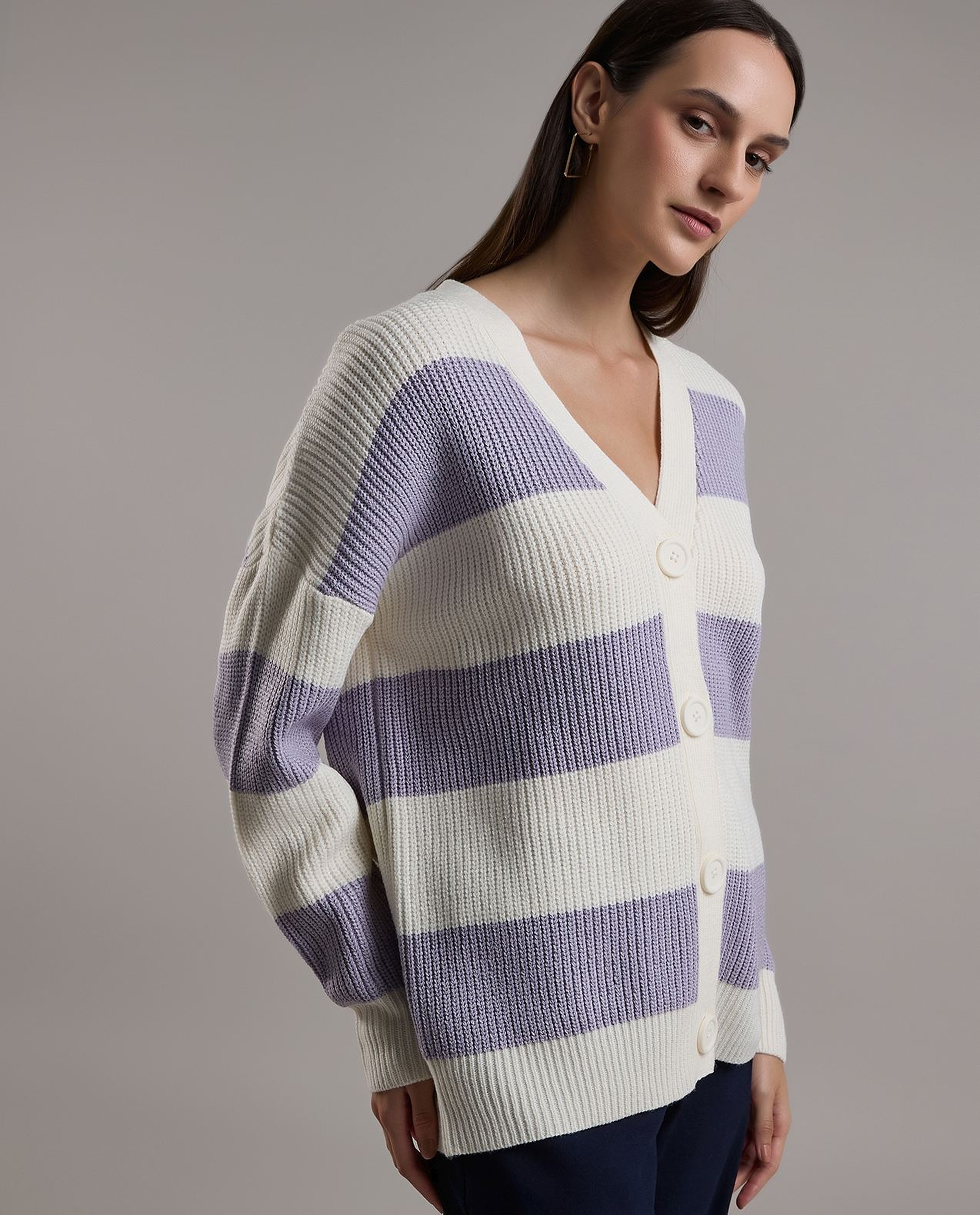 Striped Cardigan with Button Closure