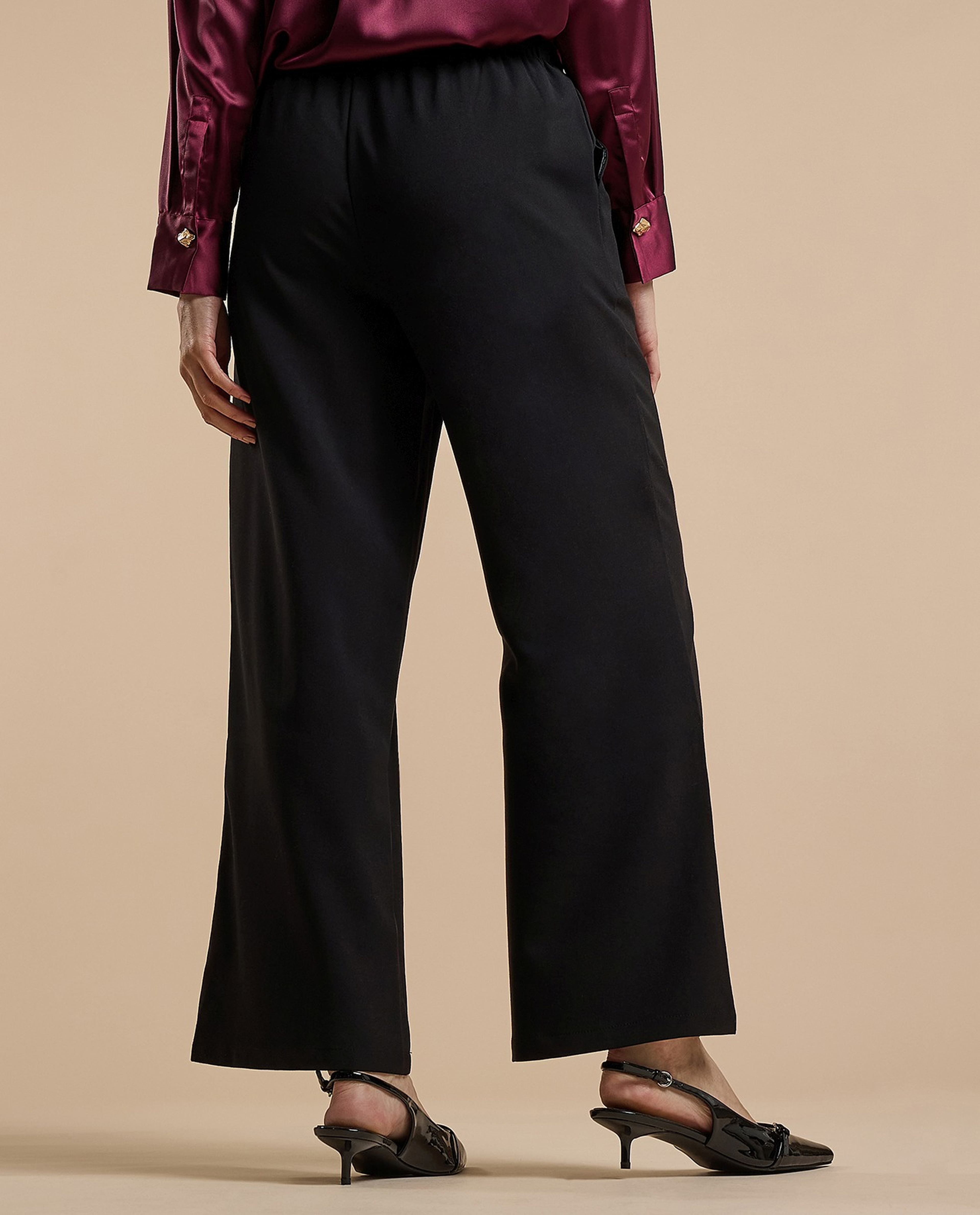 Solid Wide Keg Pants with Drawstring Waist
