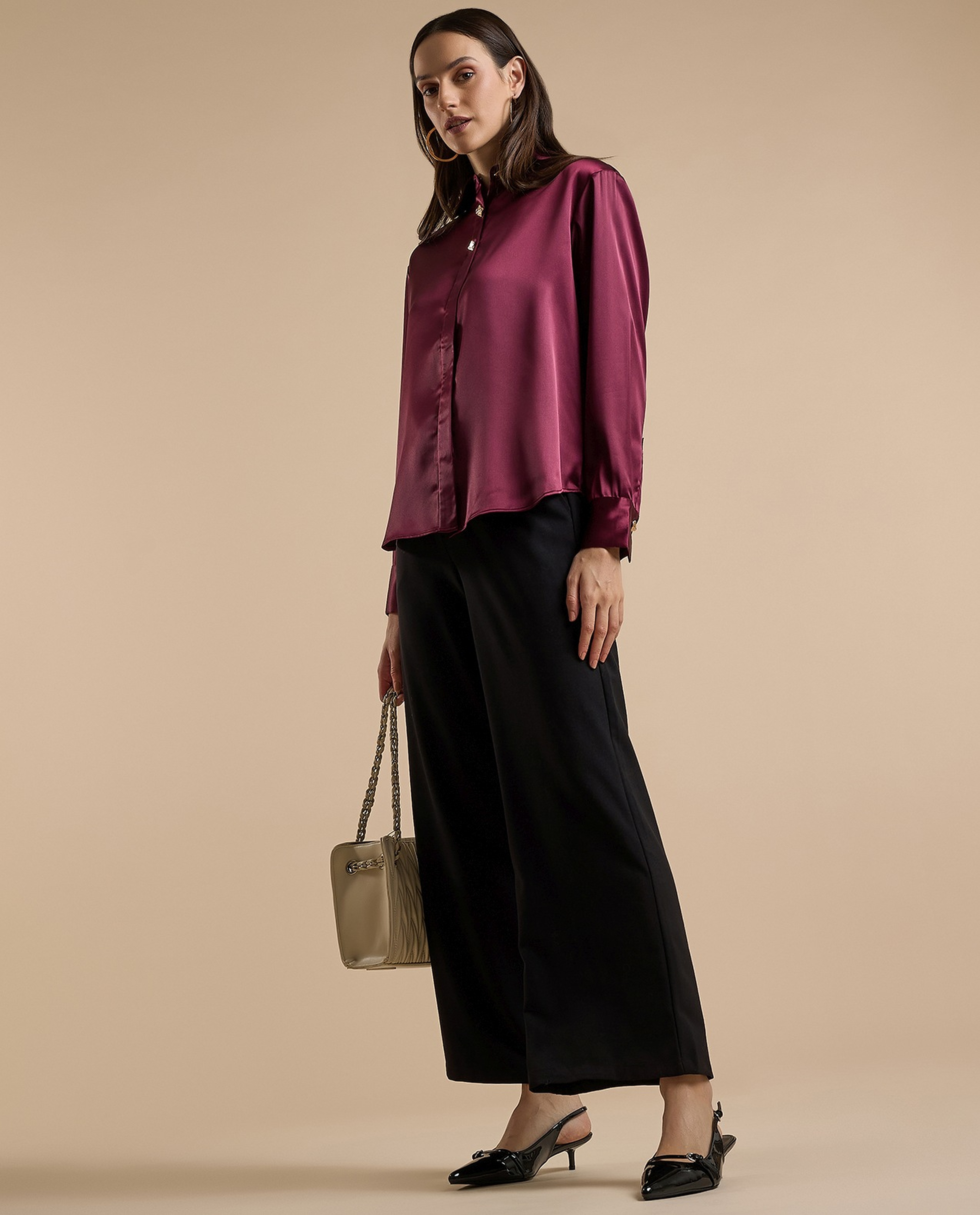 Solid Wide Keg Pants with Drawstring Waist