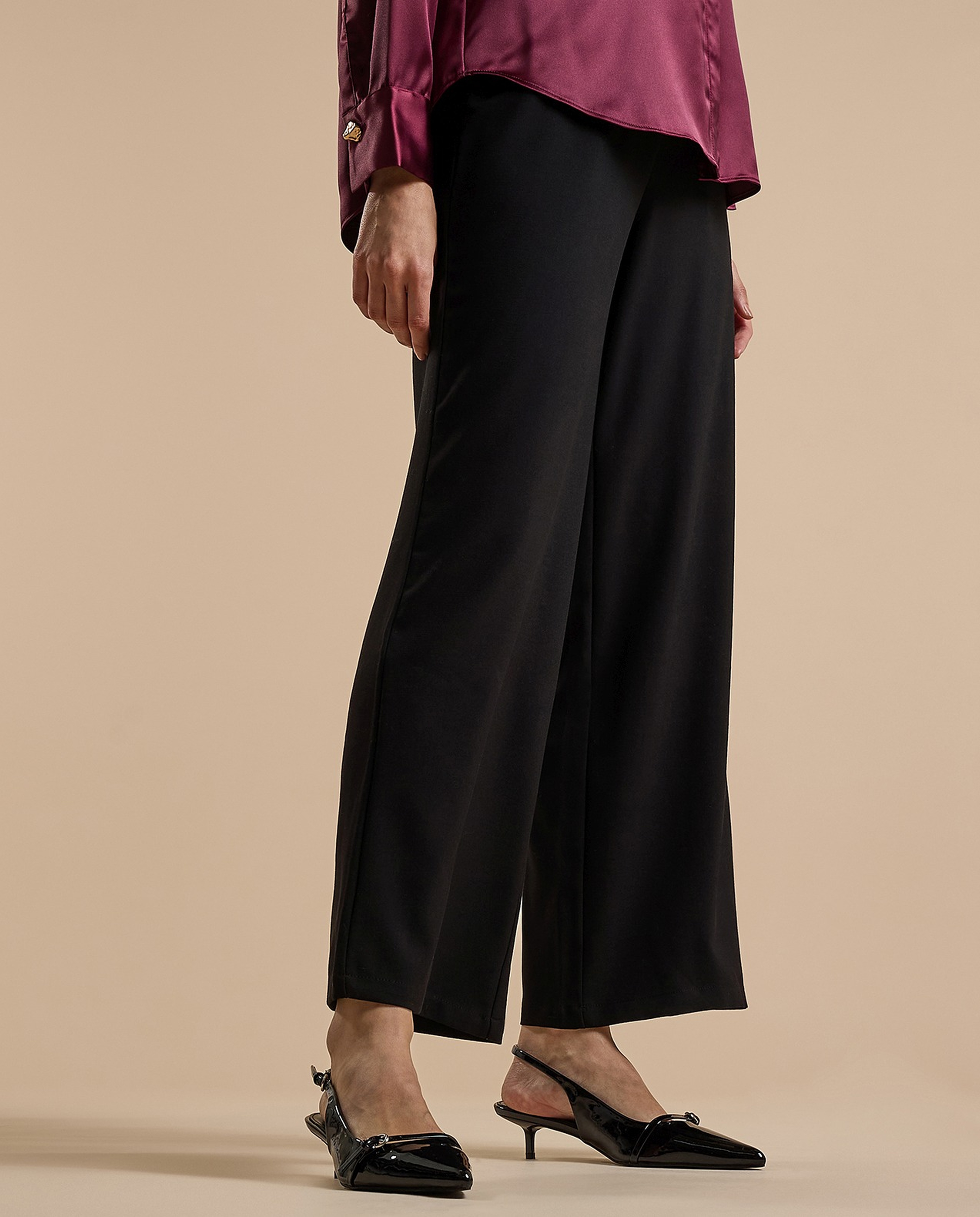 Solid Wide Keg Pants with Drawstring Waist