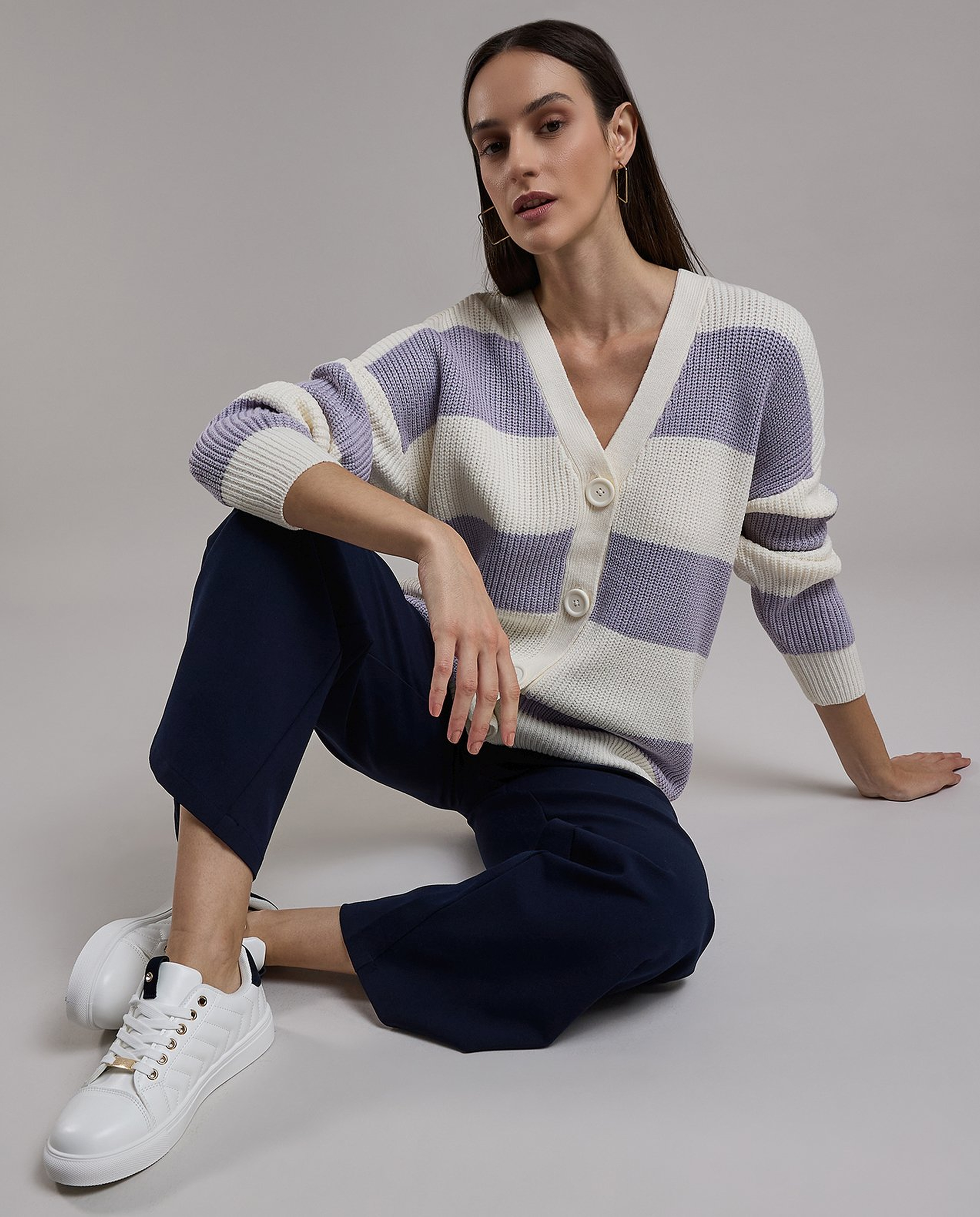 Striped Cardigan with Button Closure