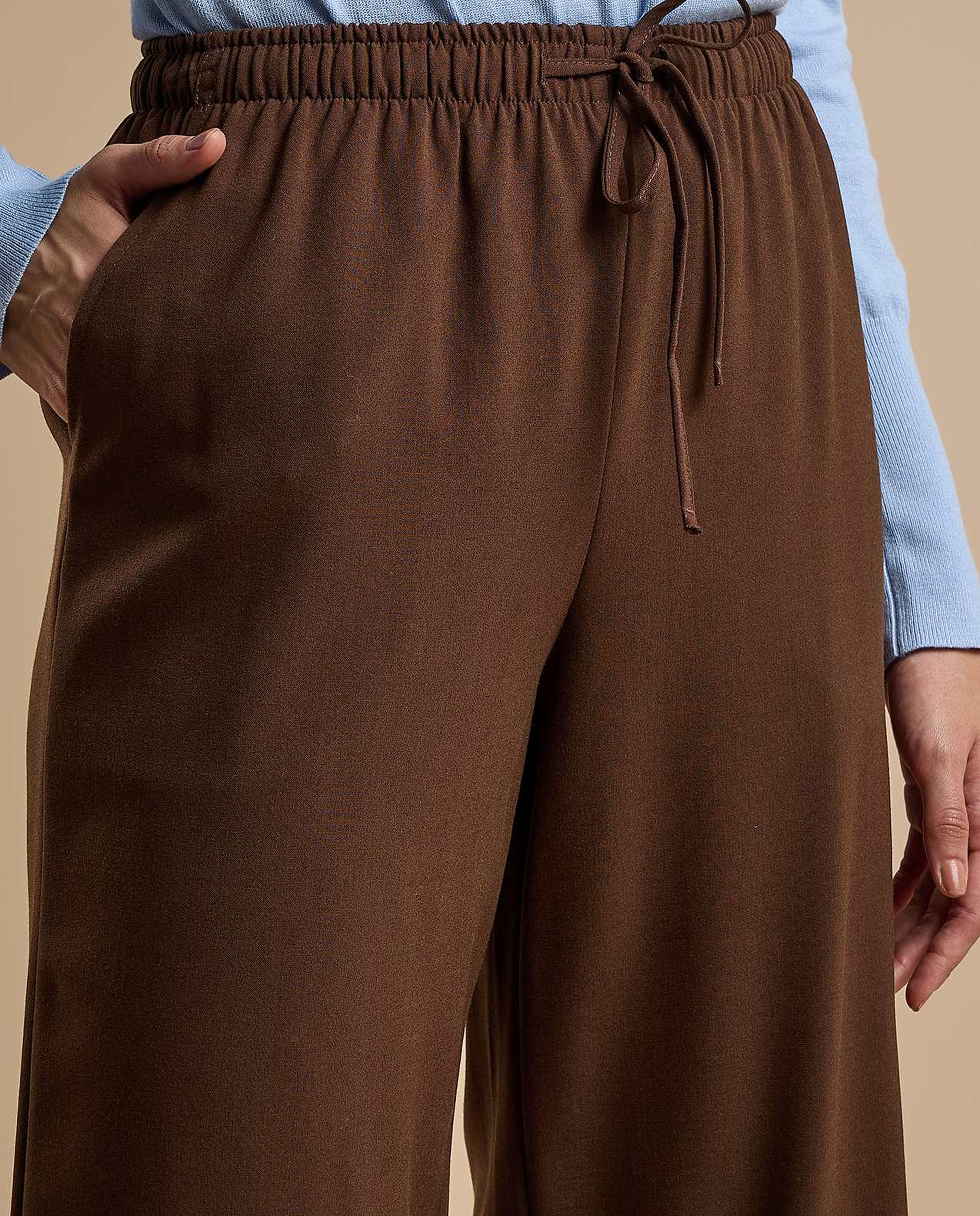 Solid Wide Keg Pants with Drawstring Waist