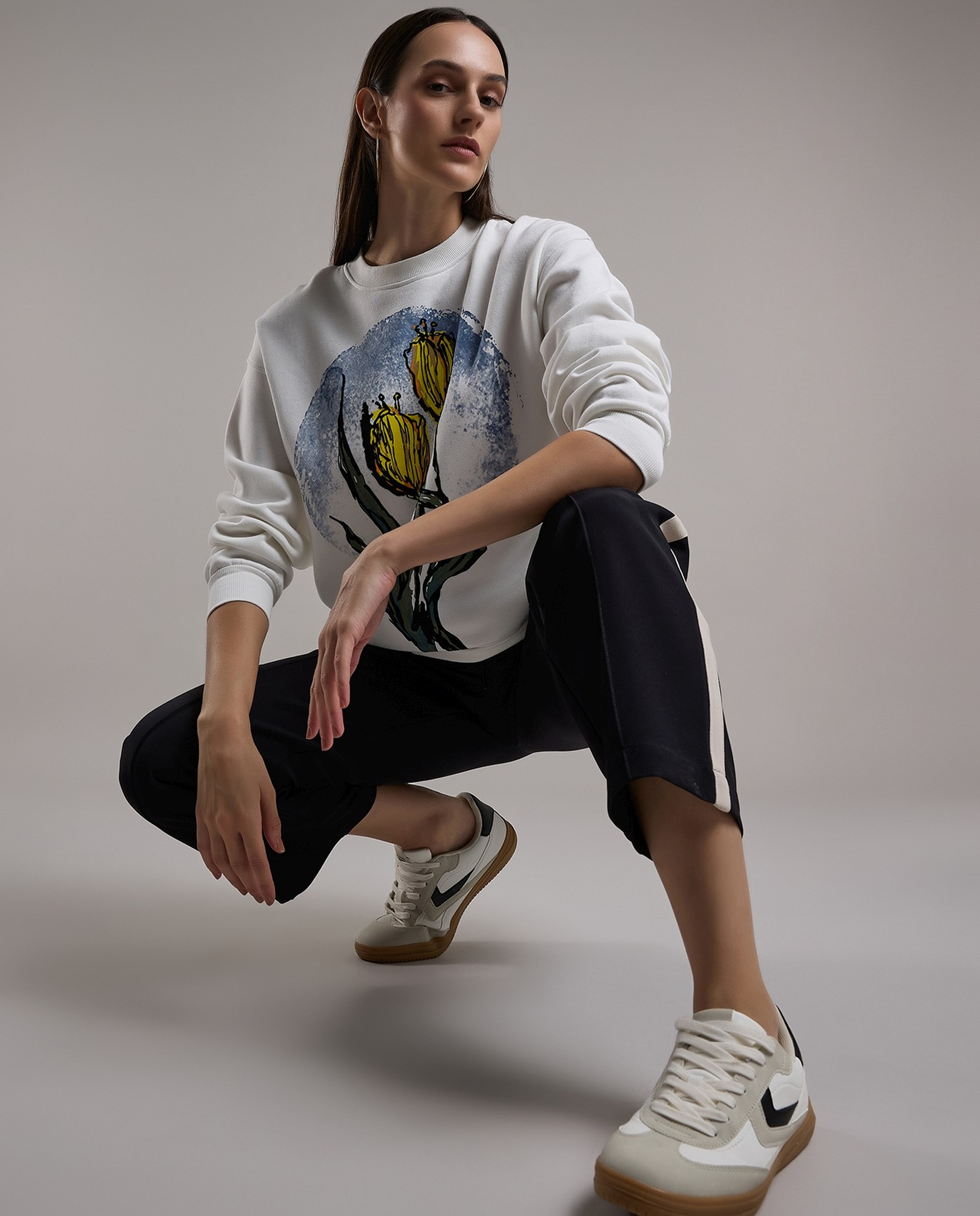 Printed Sweatshirt with Crew Neck and Long Sleeves