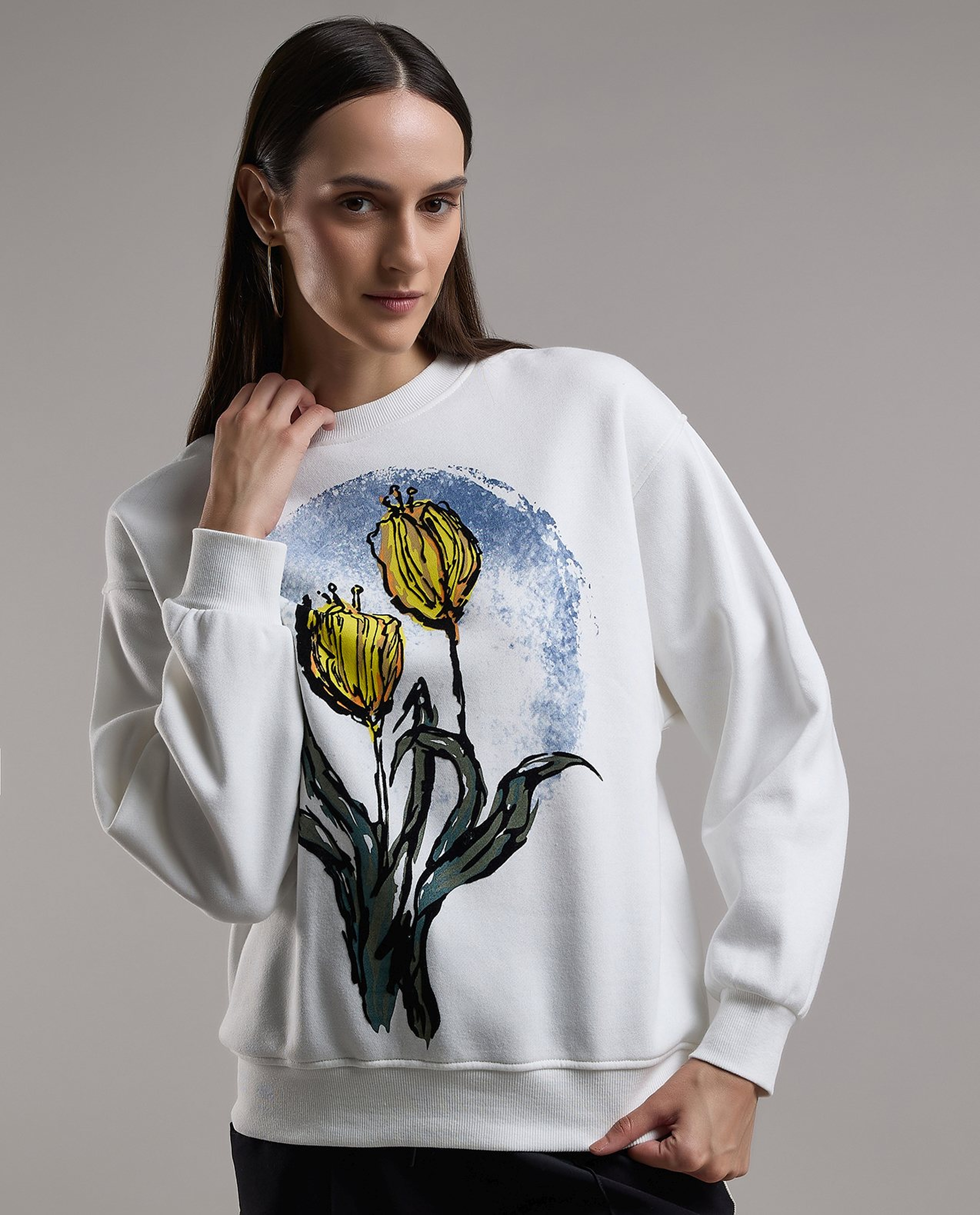 Printed Sweatshirt with Crew Neck and Long Sleeves