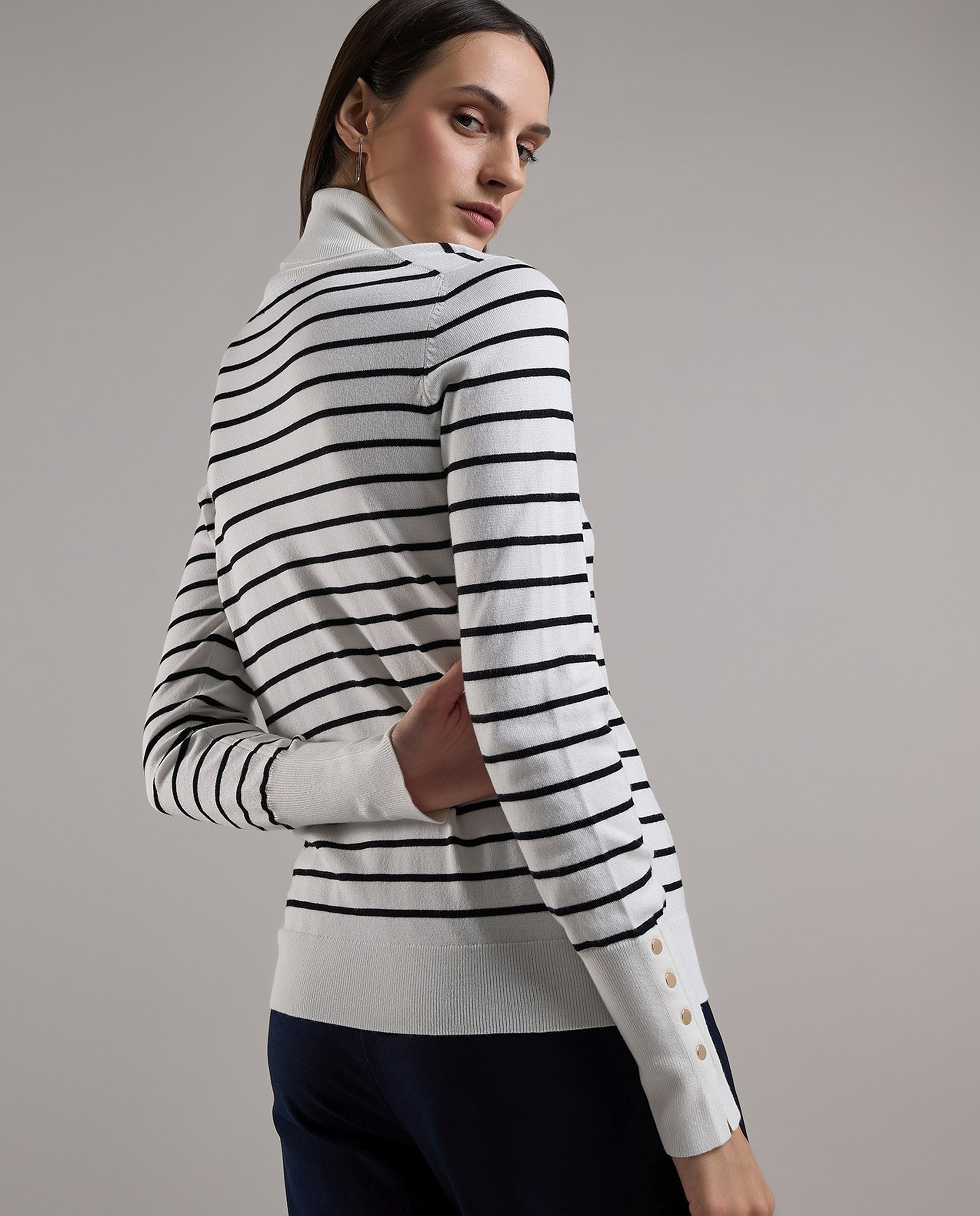 Striped Sweater with Turtleneck and Long Sleeves