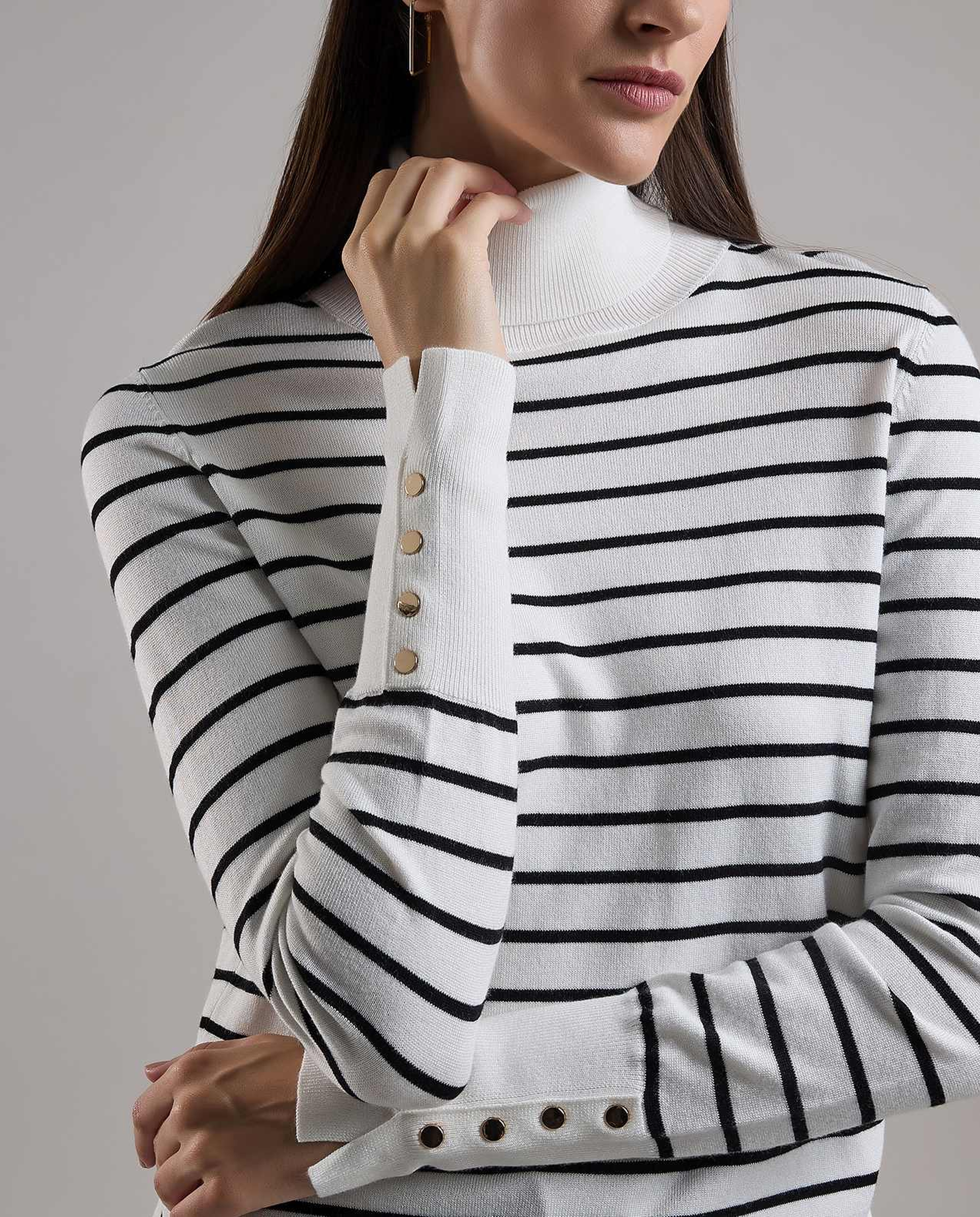 Striped Sweater with Turtleneck and Long Sleeves