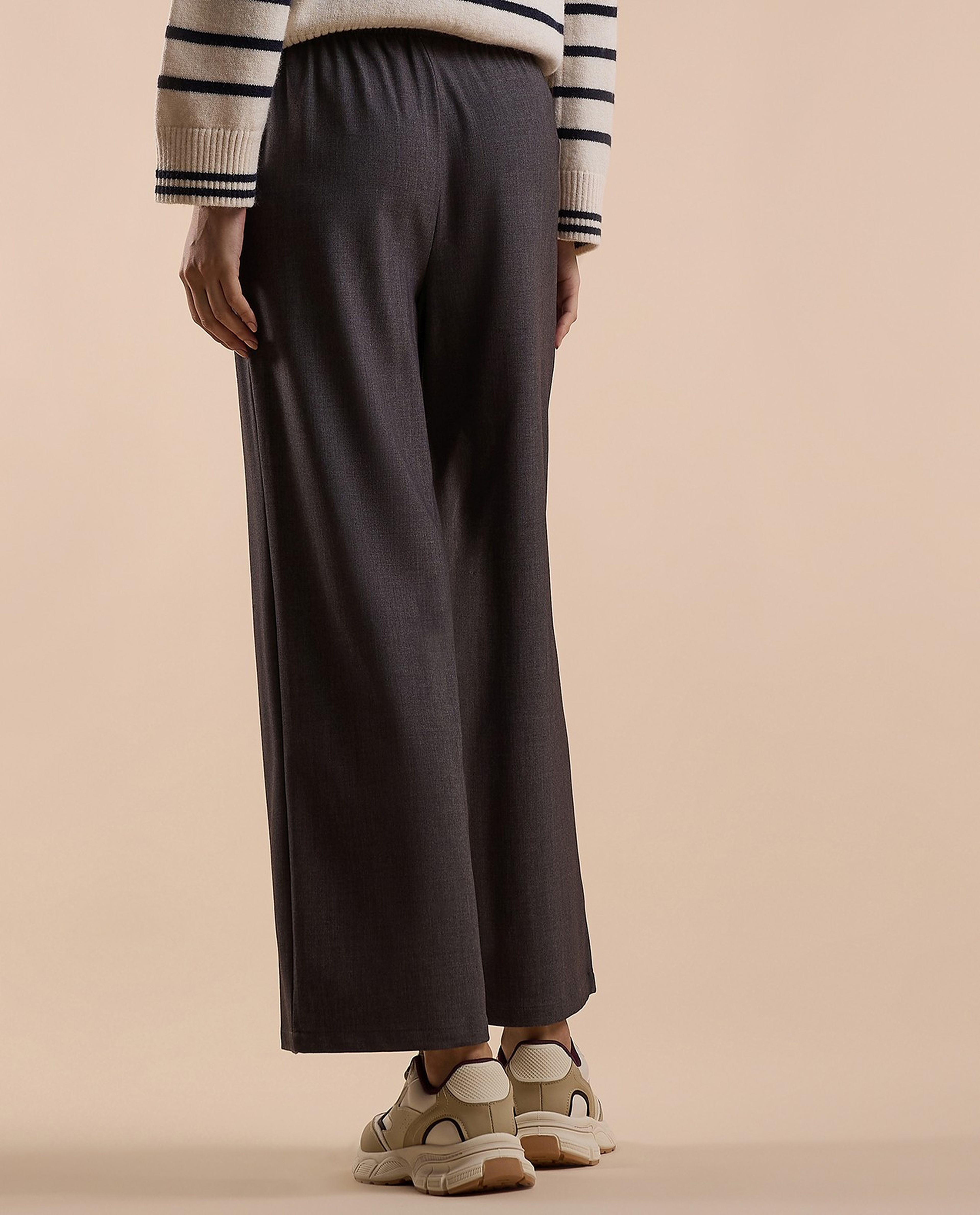 Solid Wide Keg Pants with Drawstring Waist