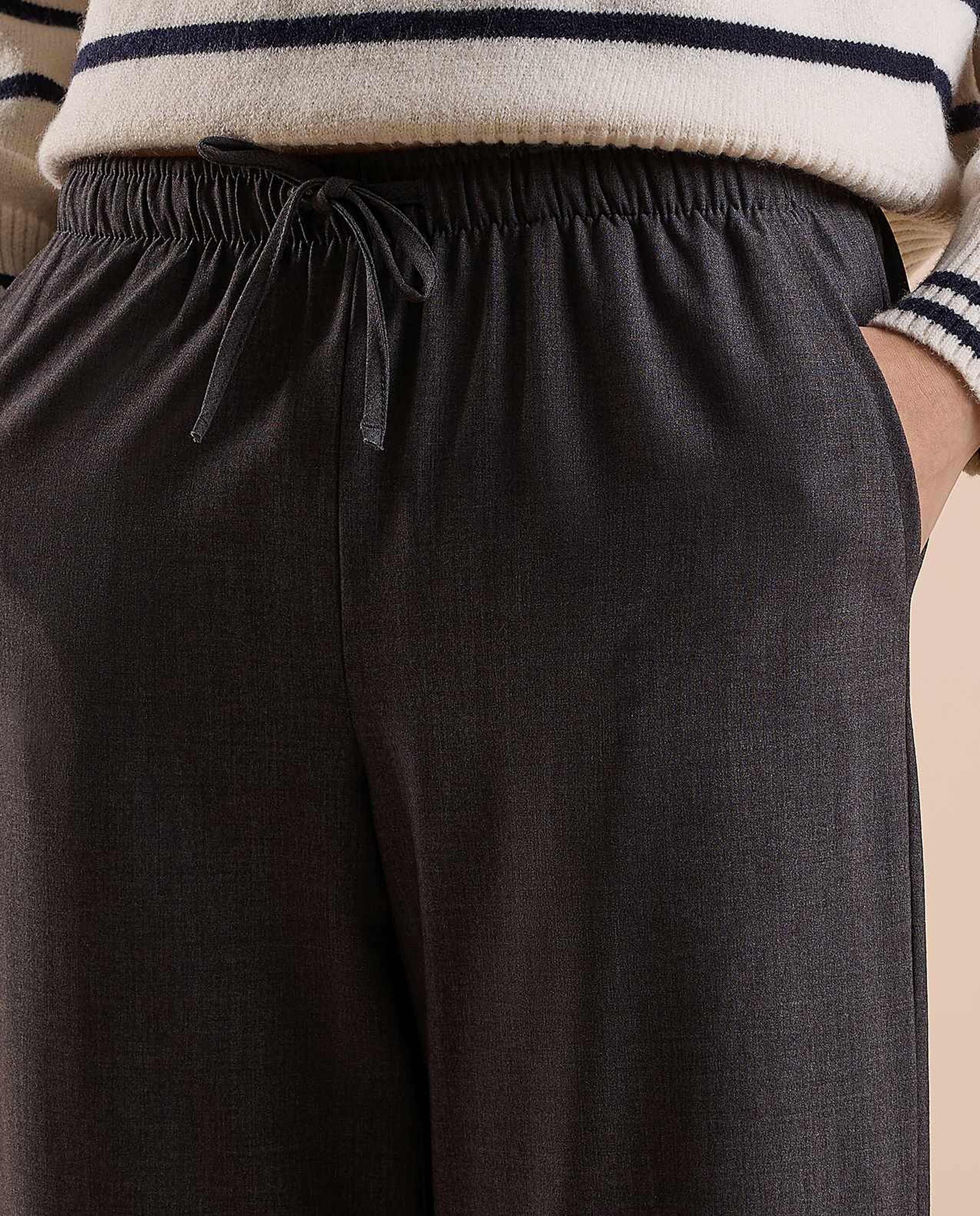 Solid Wide Keg Pants with Drawstring Waist