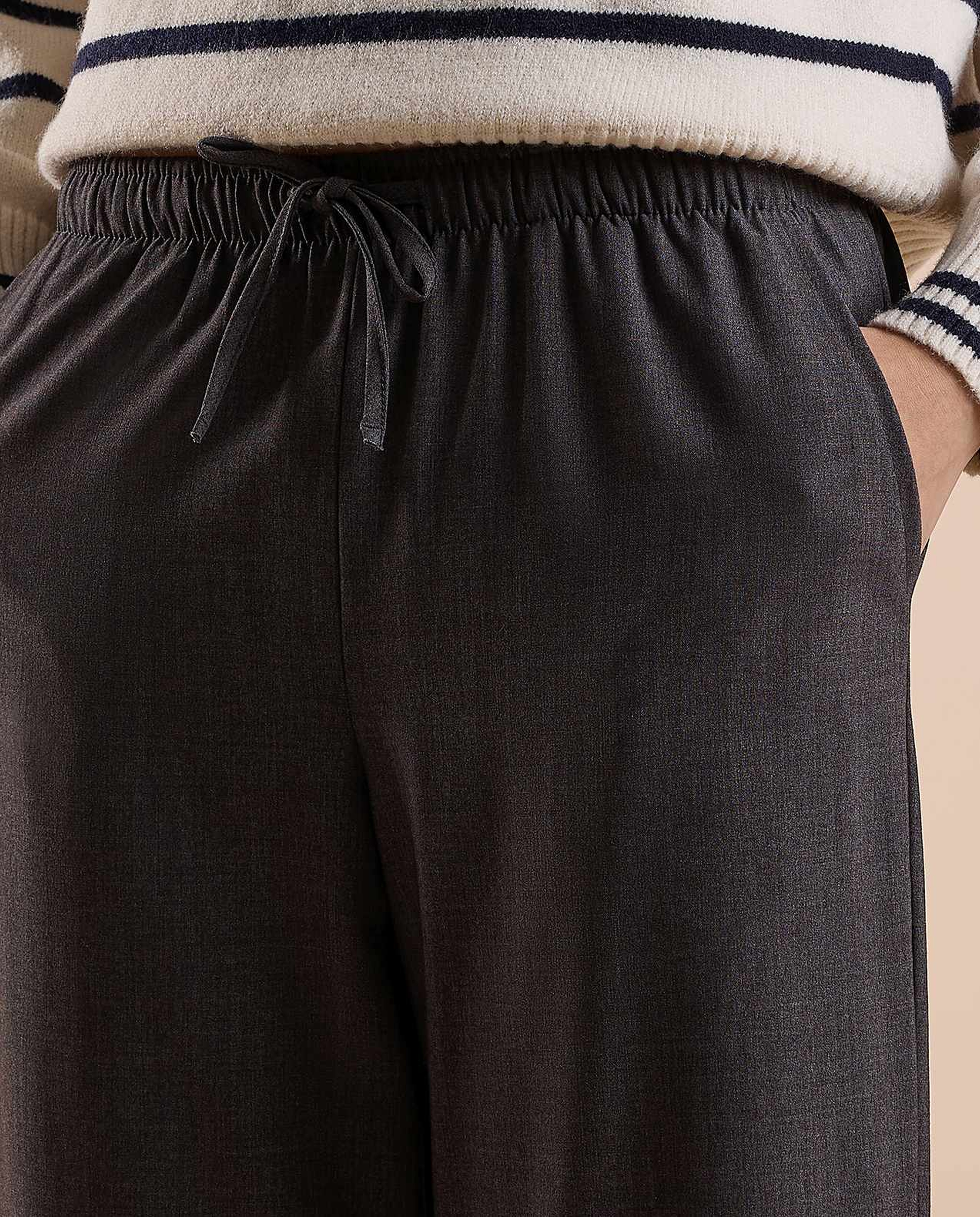 Solid Wide Keg Pants with Drawstring Waist