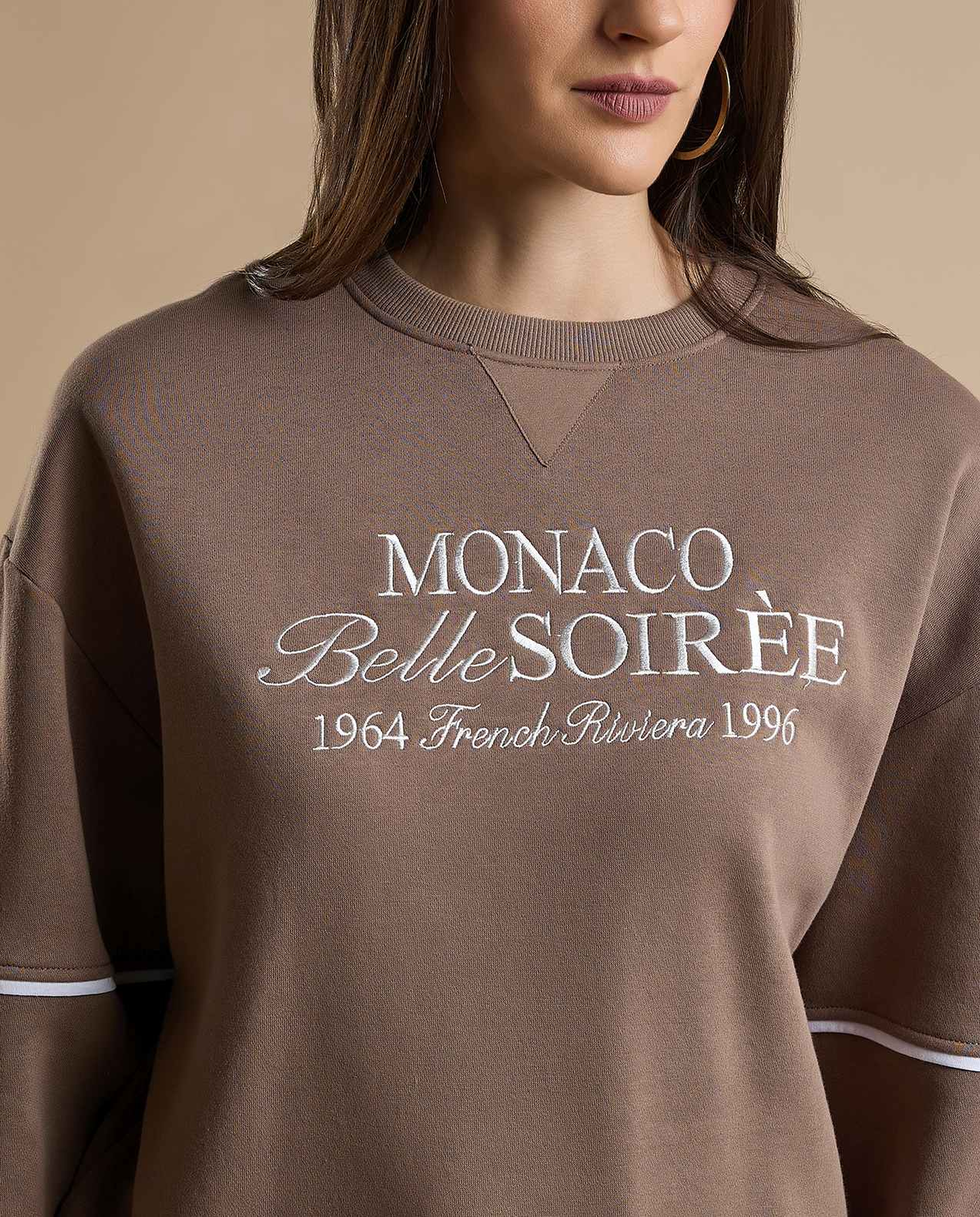 Typography Print Sweatshirt with Crew Neck and Long Sleeves