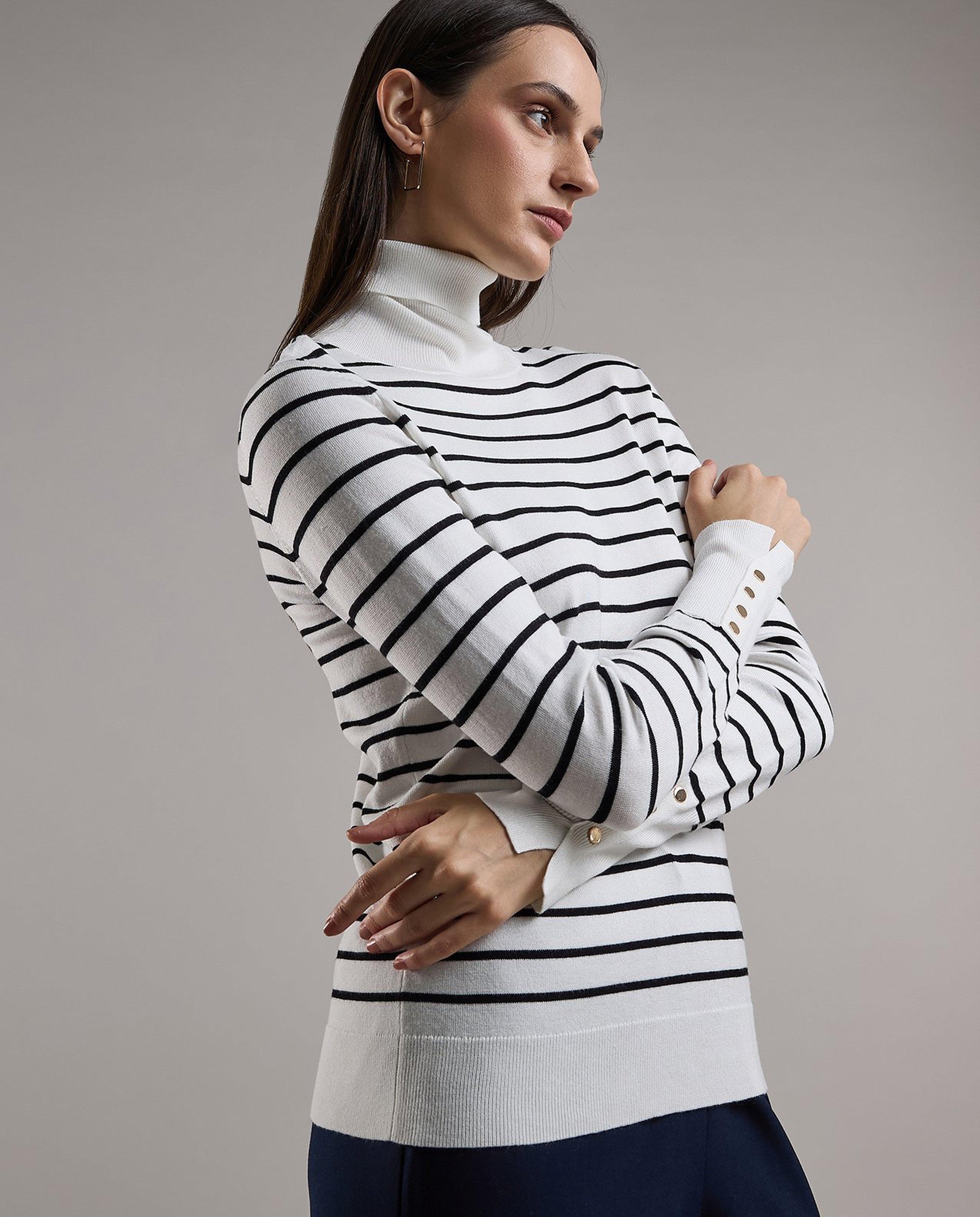 Striped Sweater with Turtleneck and Long Sleeves