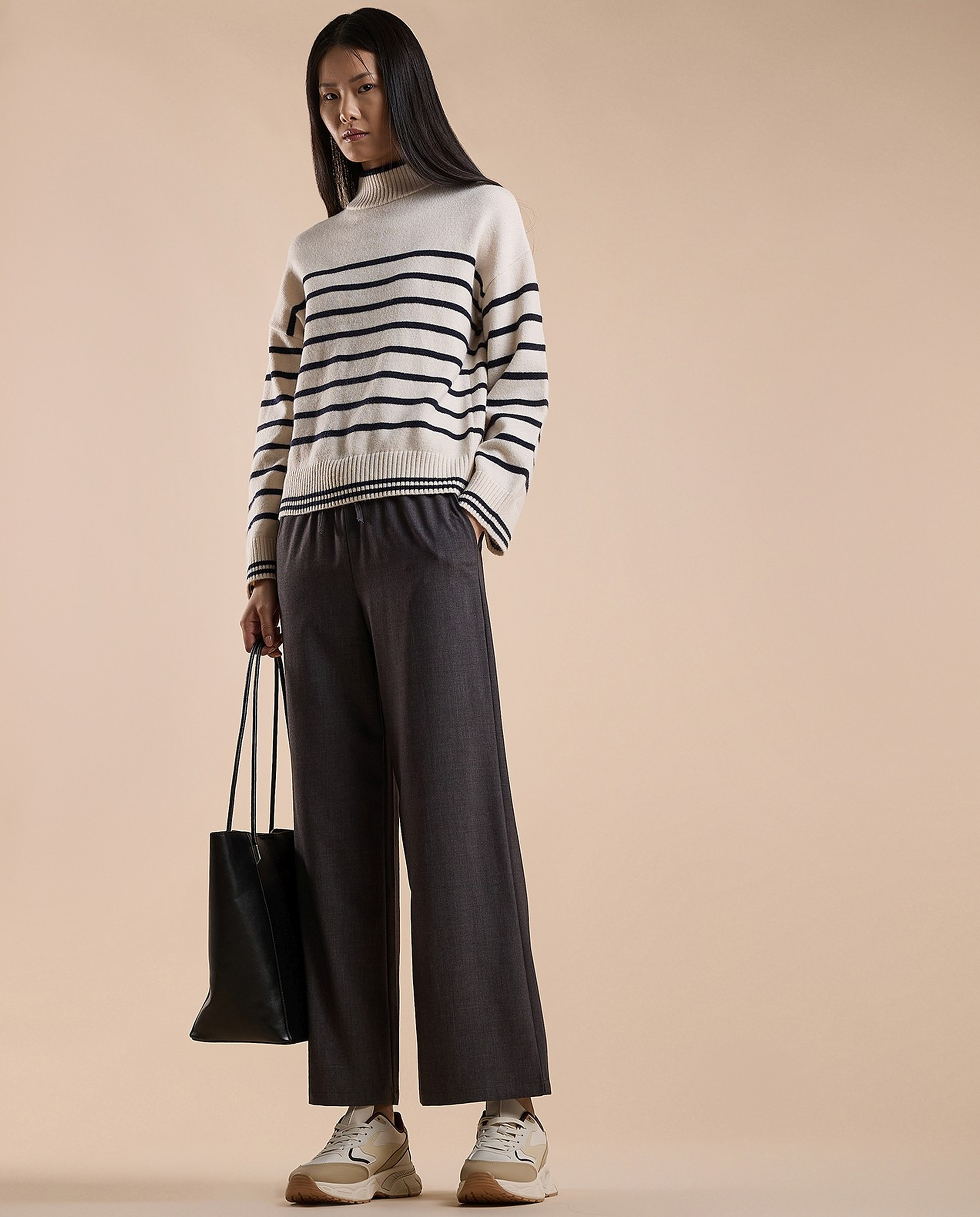 Solid Wide Keg Pants with Drawstring Waist