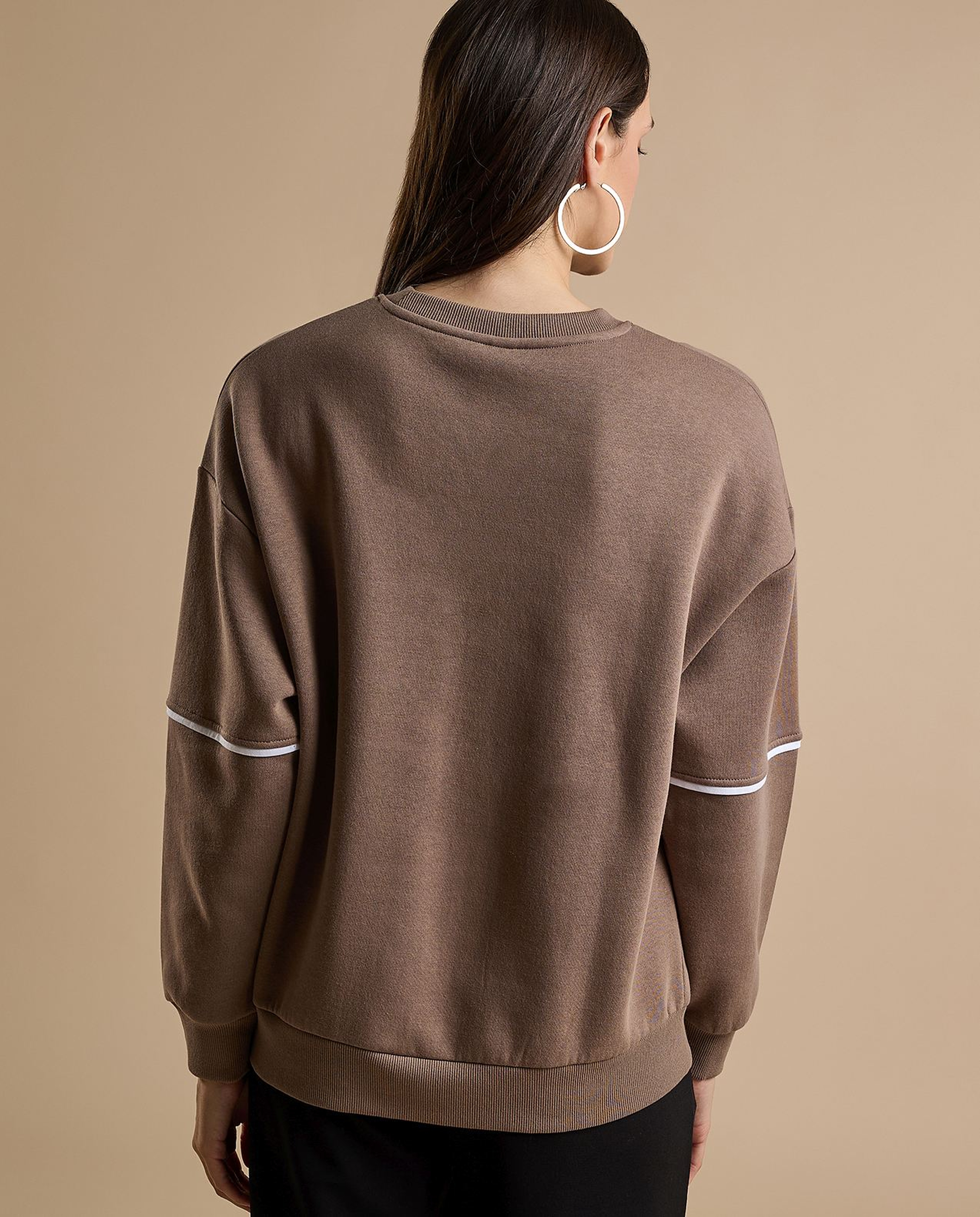 Typography Print Sweatshirt with Crew Neck and Long Sleeves