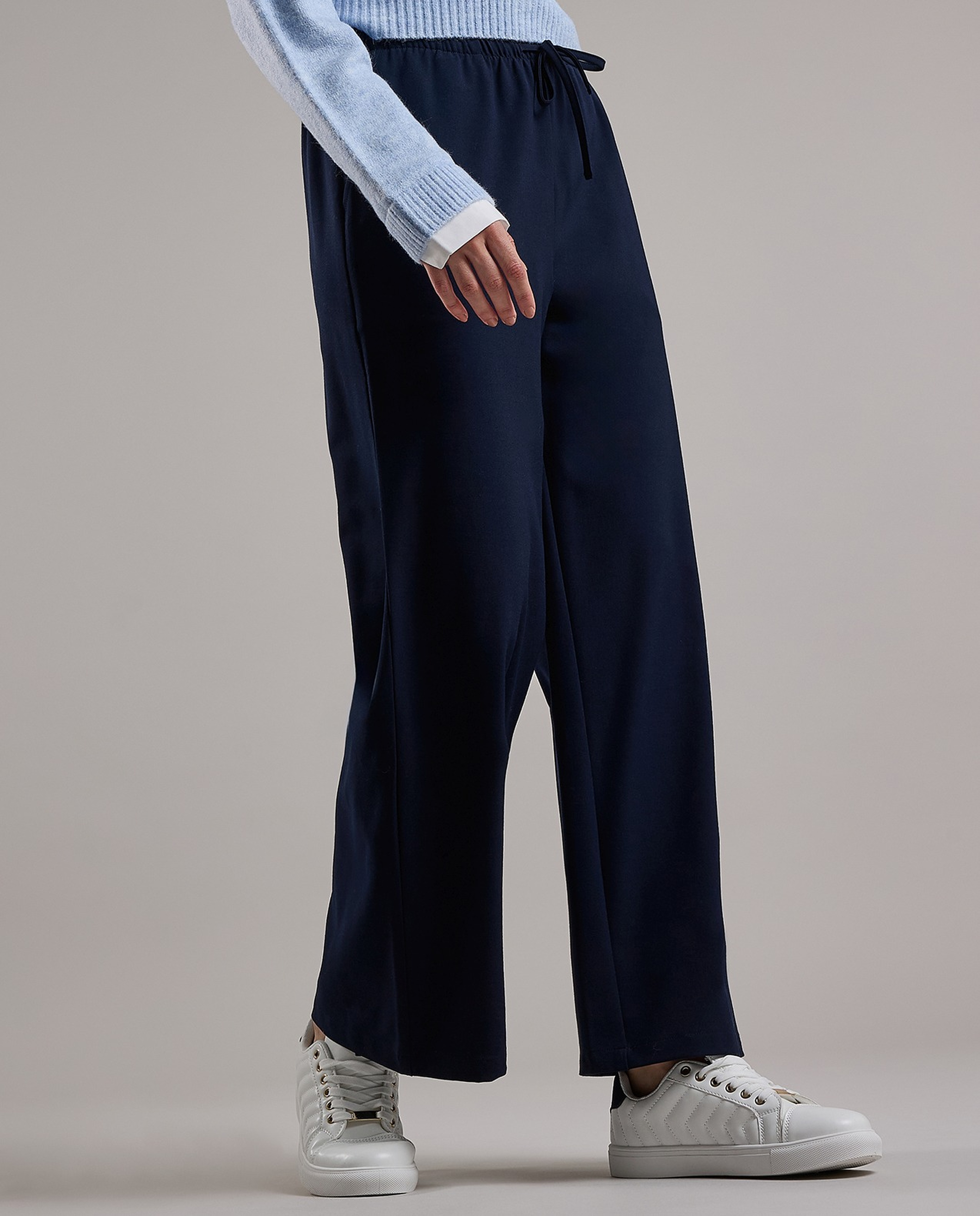 Solid Wide Keg Pants with Drawstring Waist