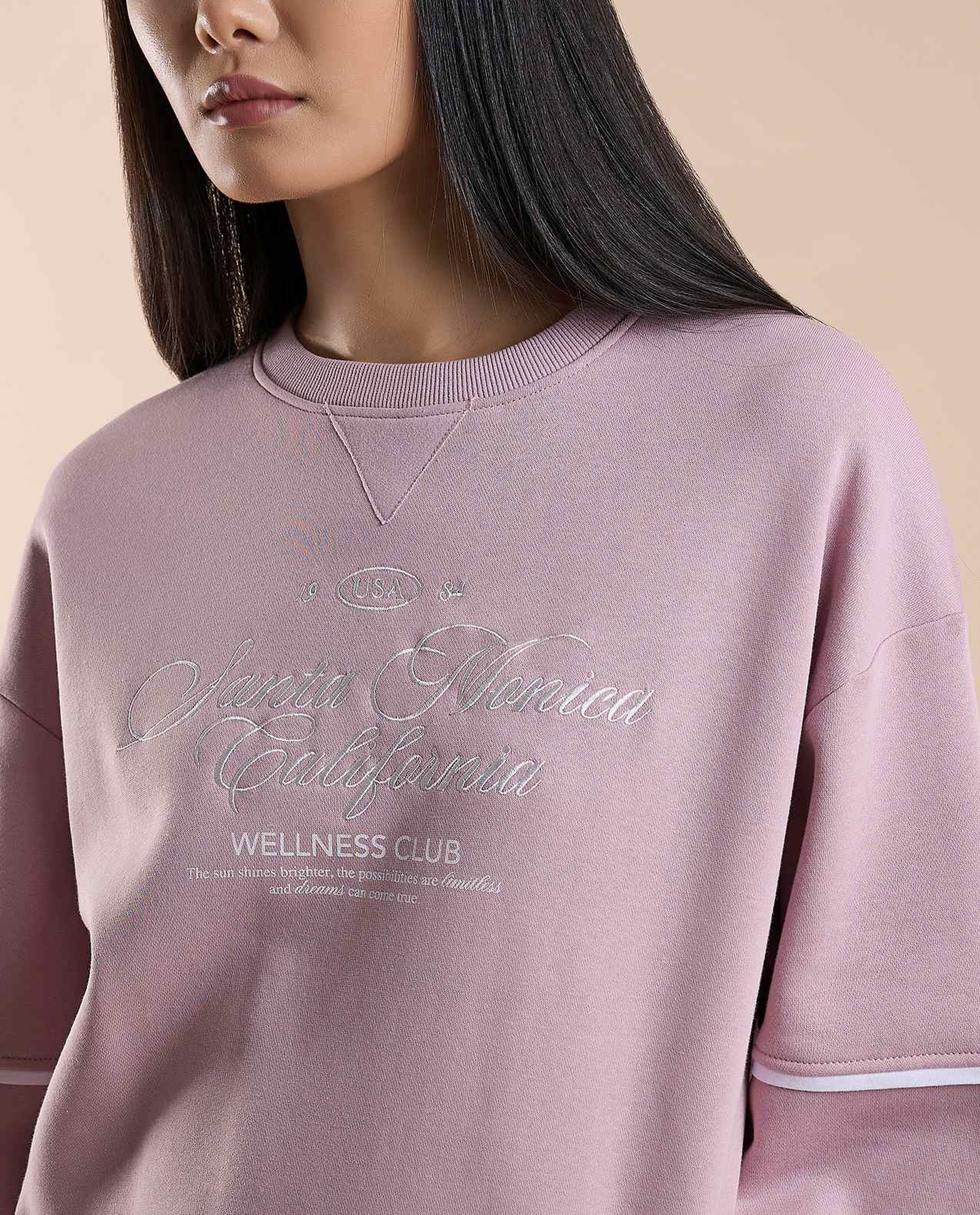 Typography Print Sweatshirt with Crew Neck and Long Sleeves