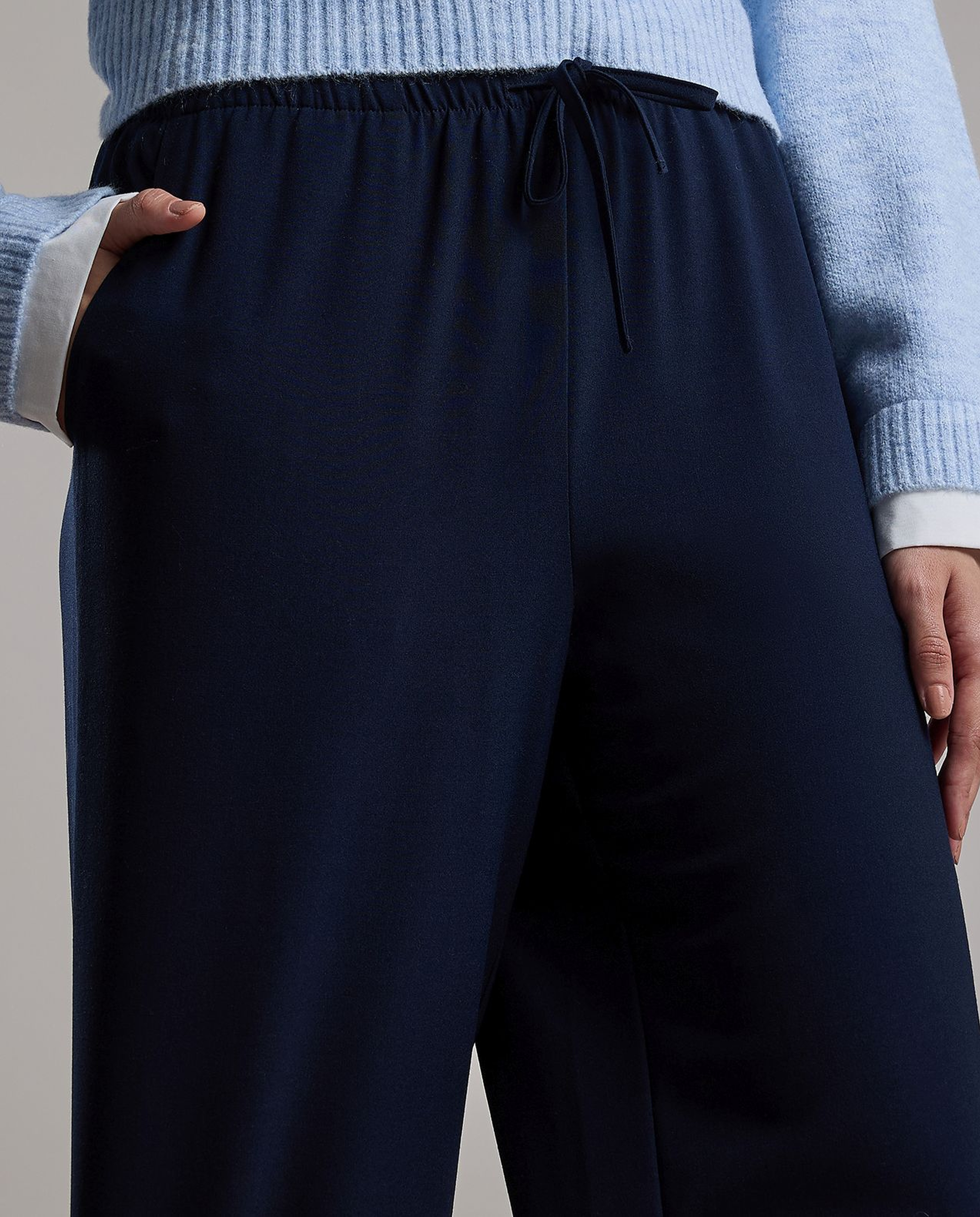 Solid Wide Keg Pants with Drawstring Waist