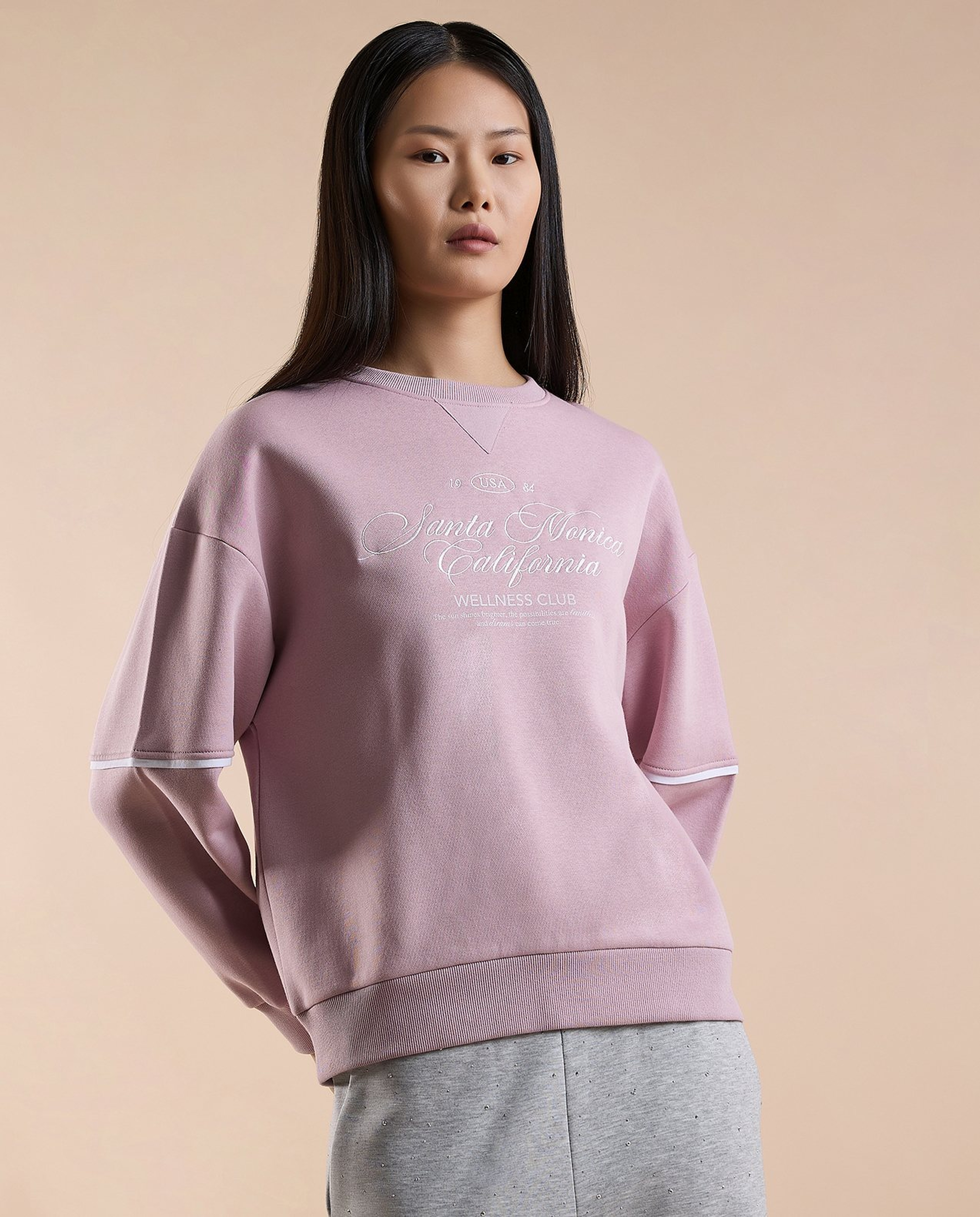 Typography Print Sweatshirt with Crew Neck and Long Sleeves