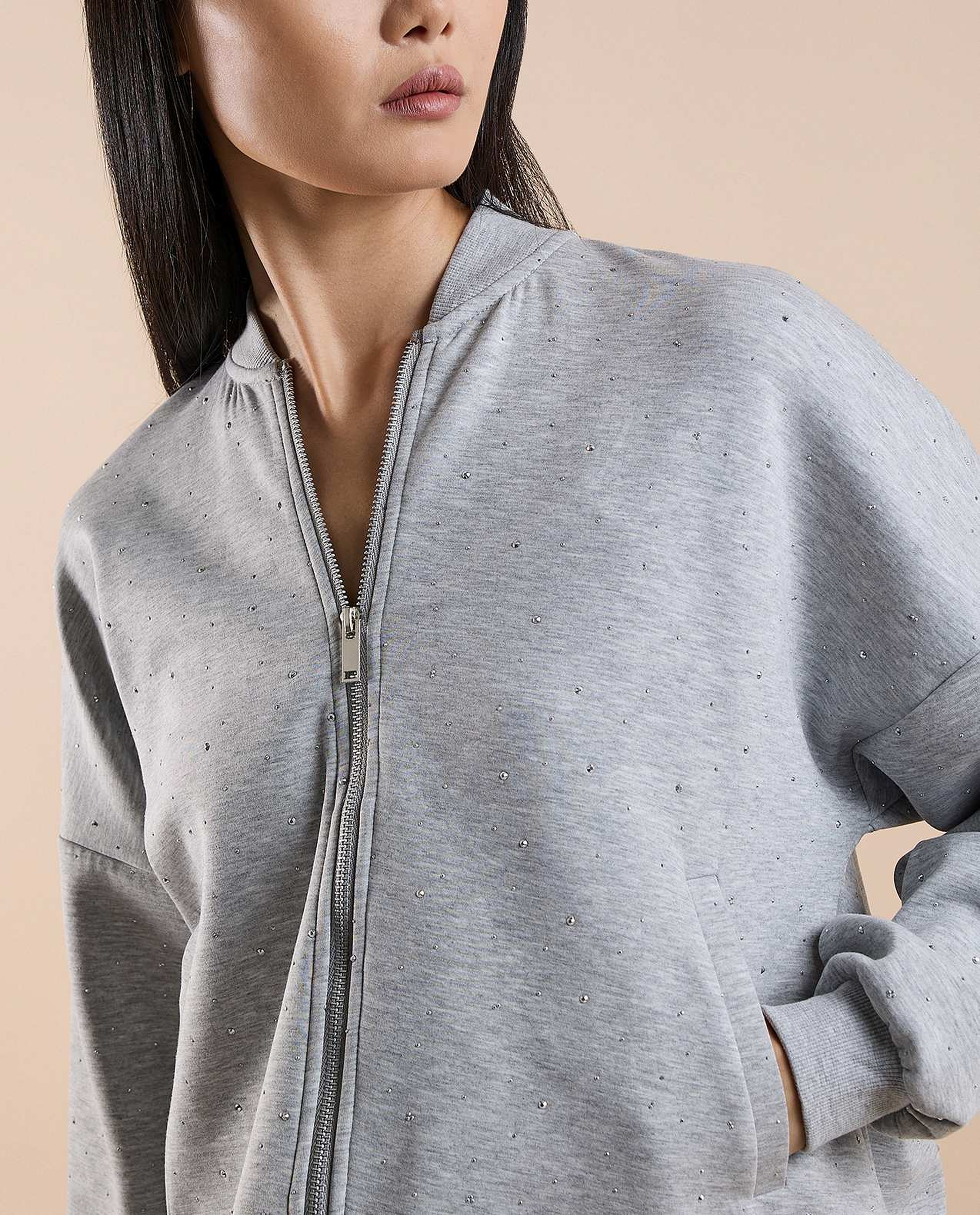 Textured Jacket with Zipper Closure