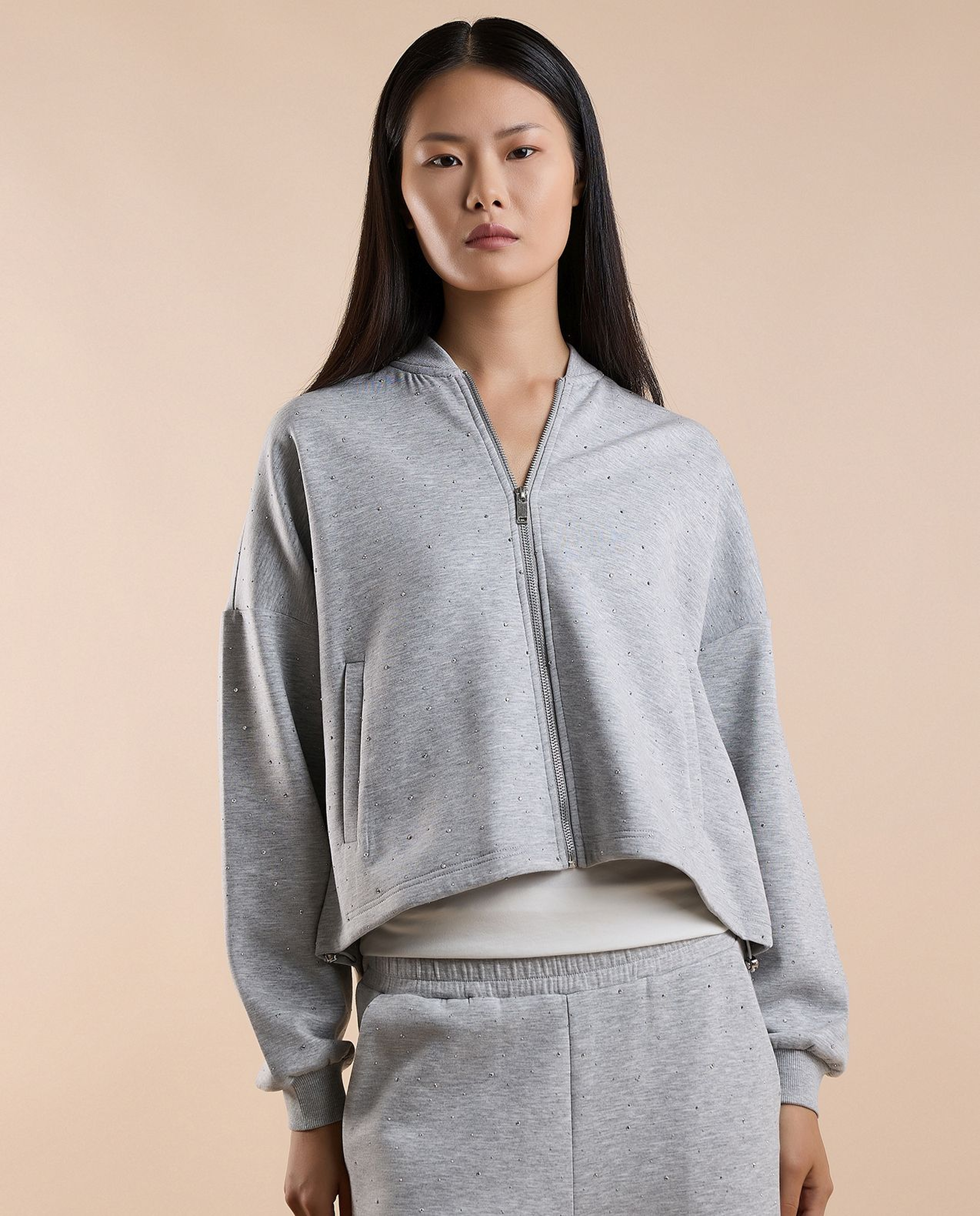 Textured Jacket with Zipper Closure