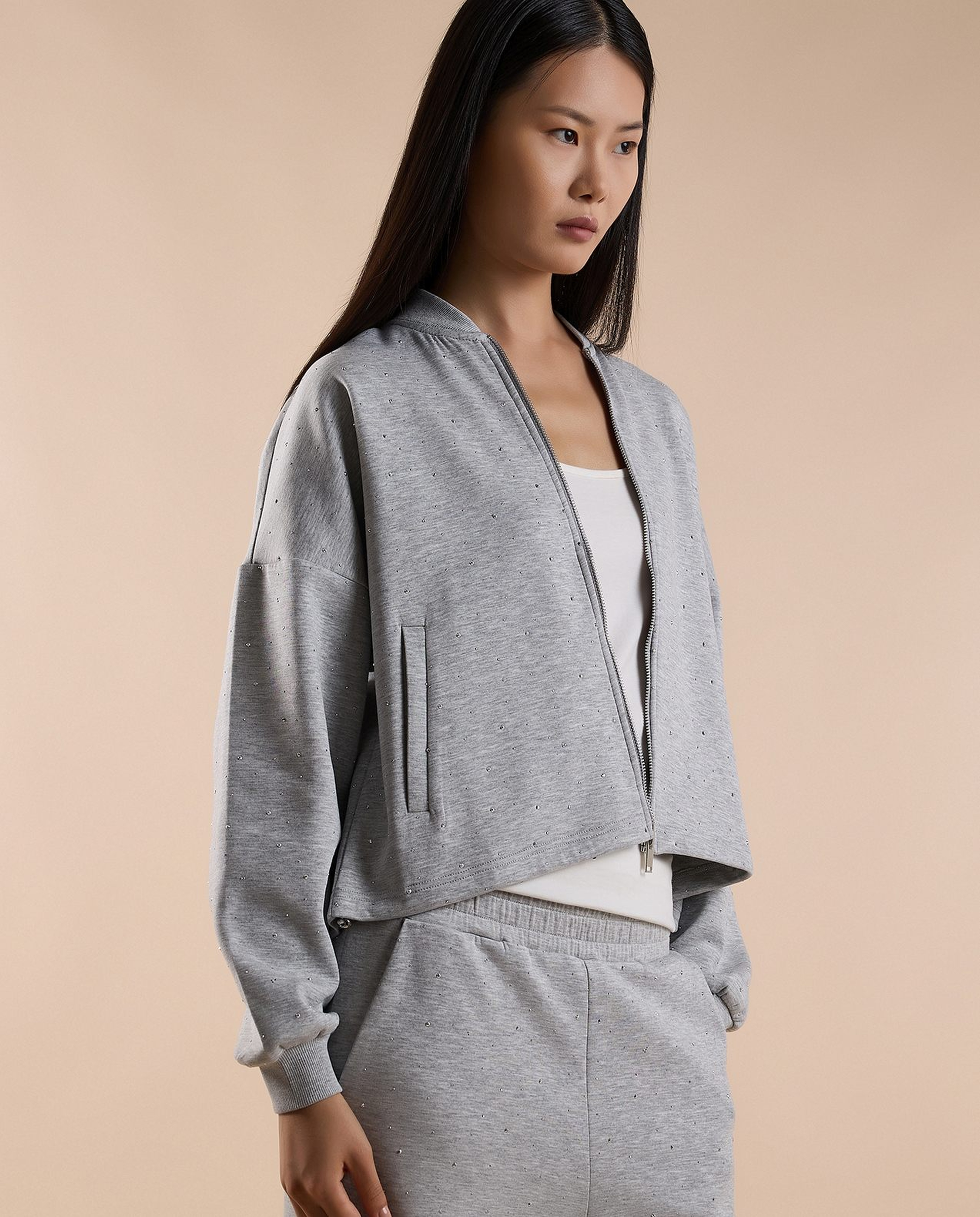 Textured Jacket with Zipper Closure