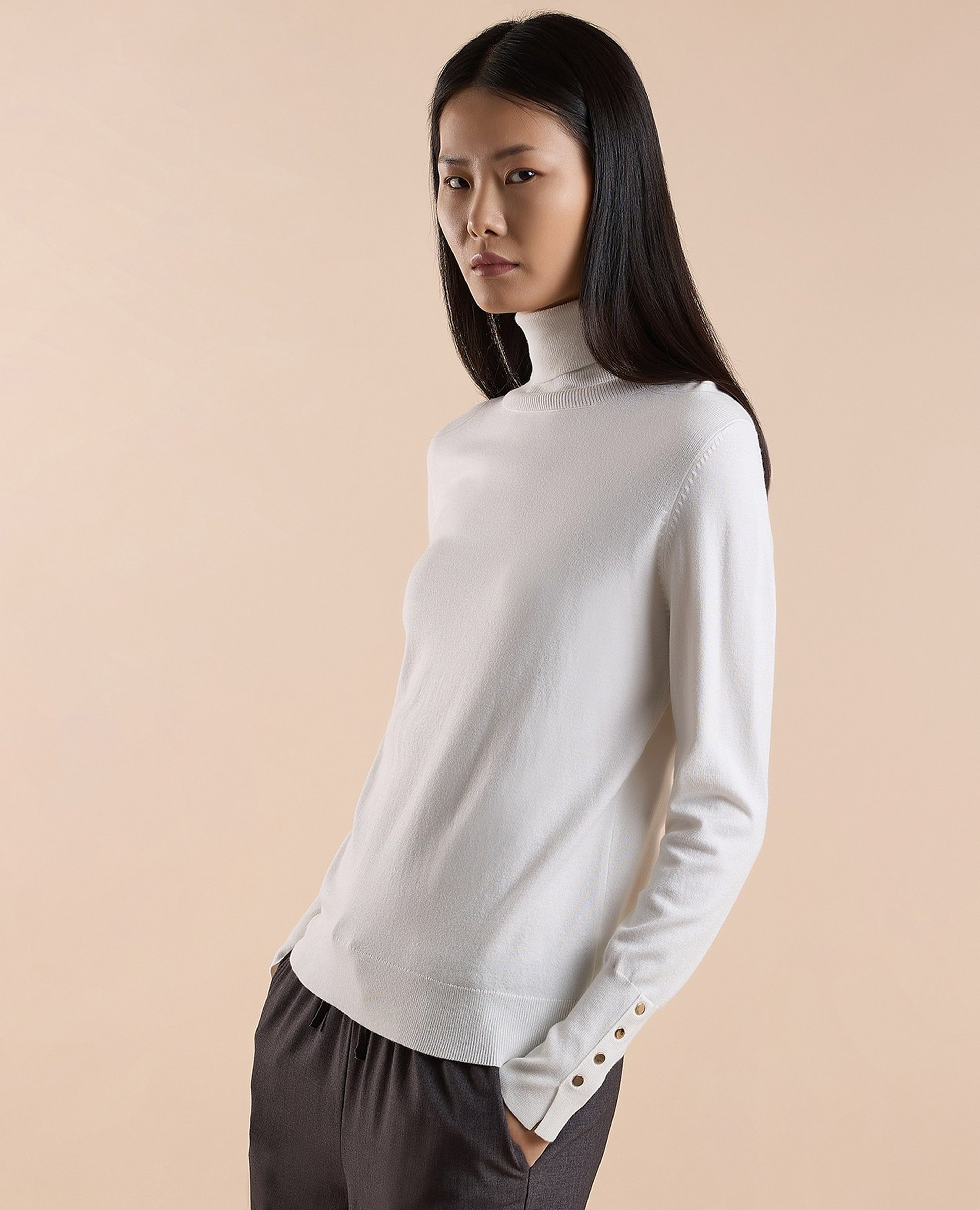 Solid Sweater with Turtleneck and Long Sleeves