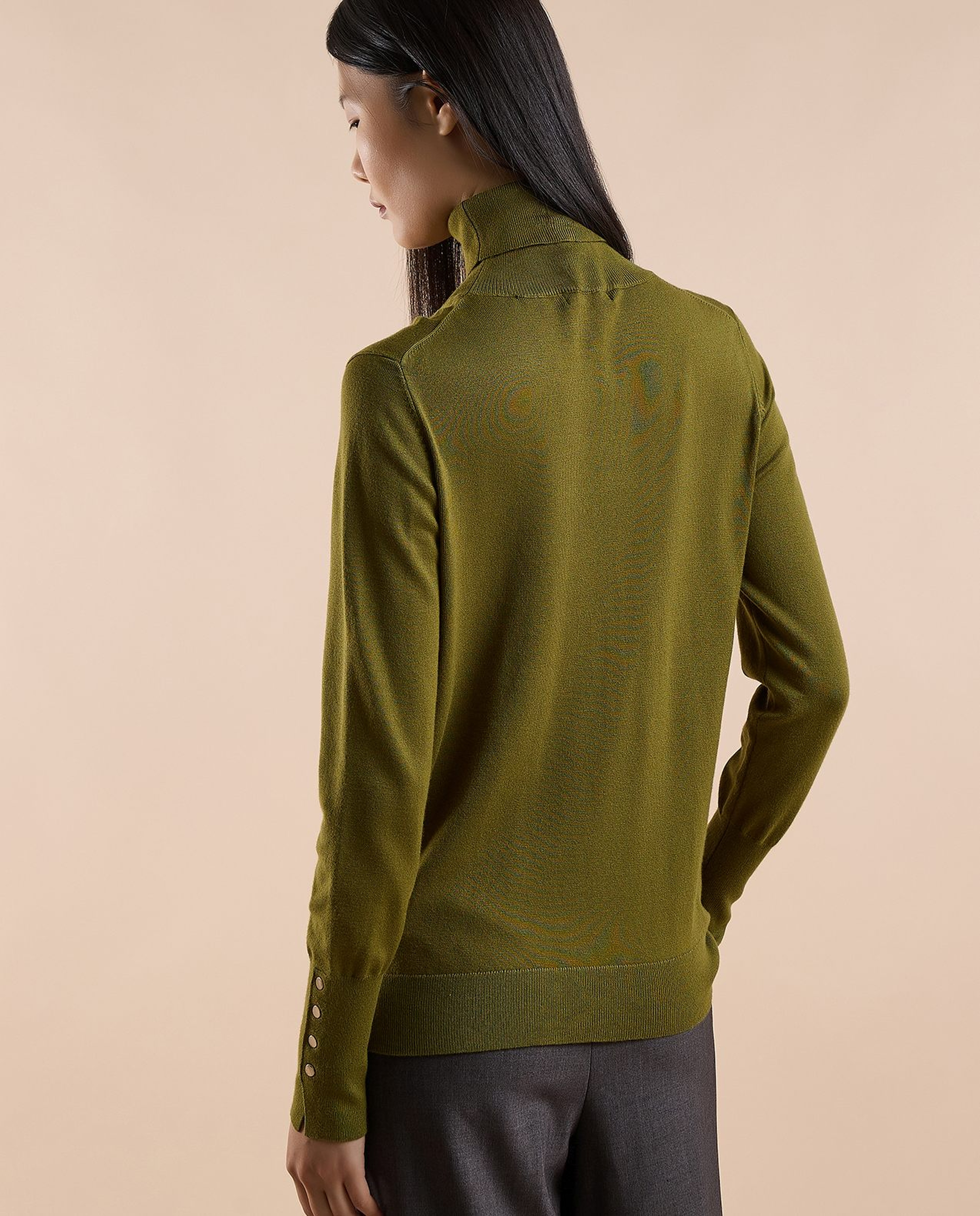 Solid Sweater with Turtleneck and Long Sleeves