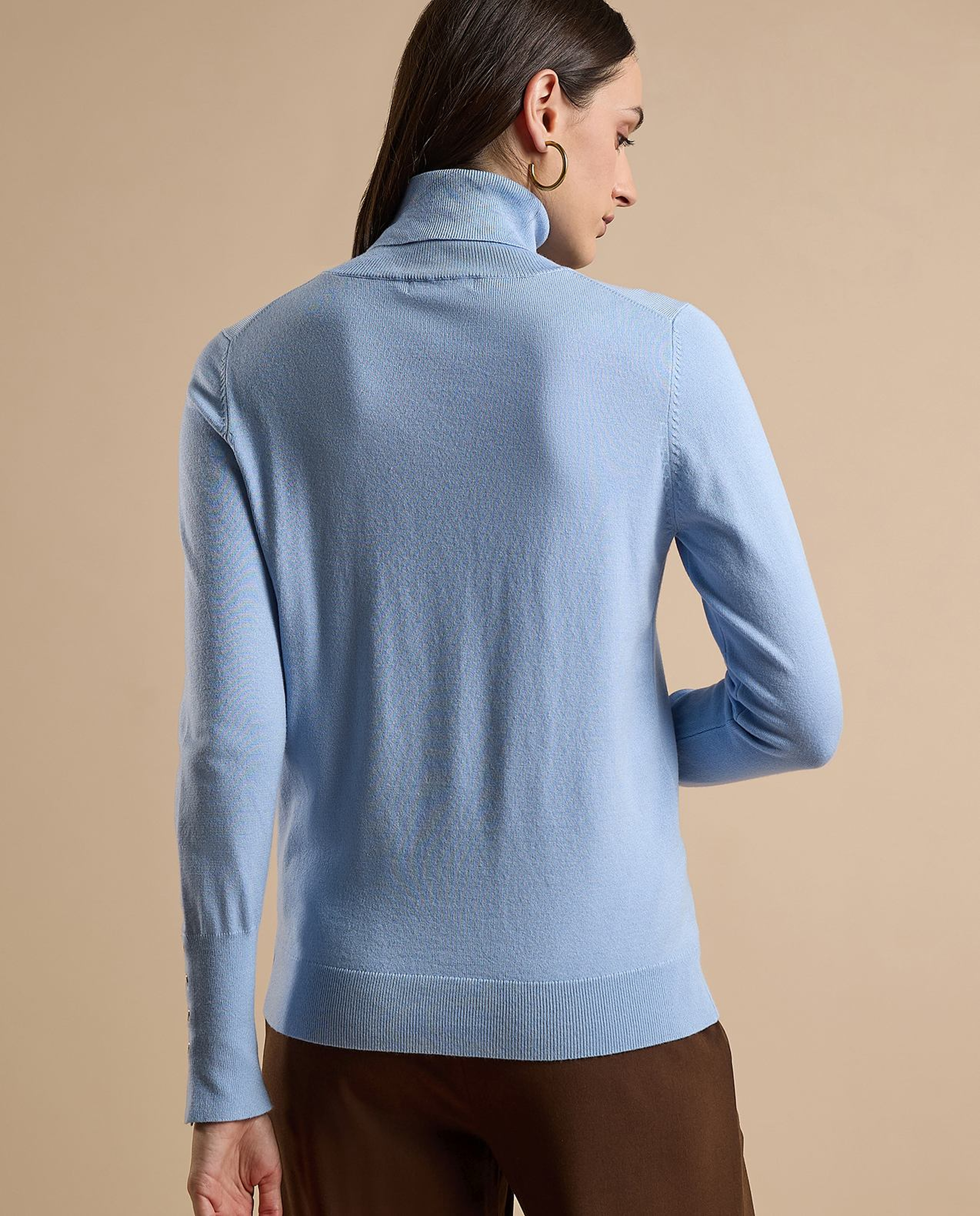 Solid Sweater with Turtleneck and Long Sleeves