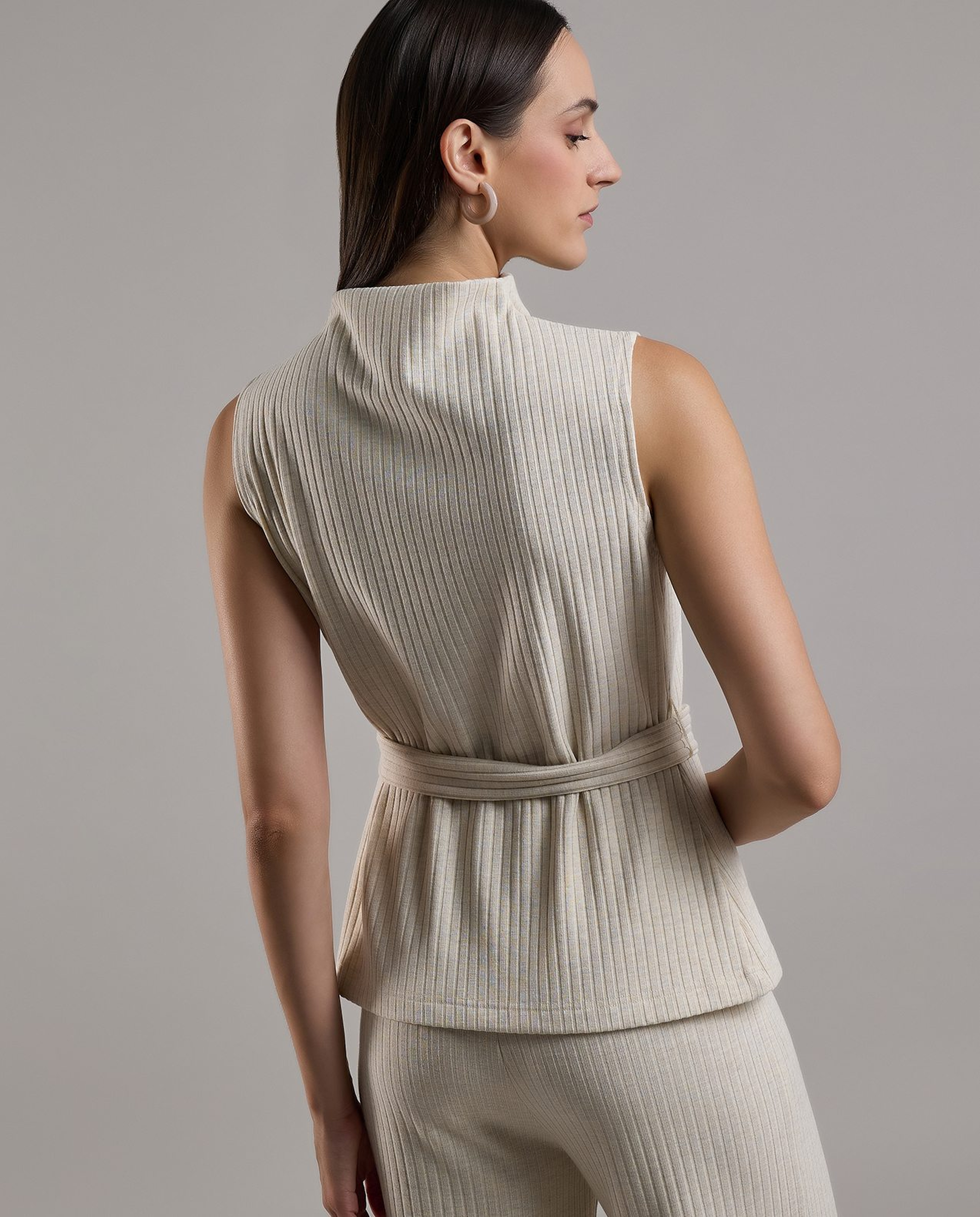 Ribbed Belted Sleeveless Top