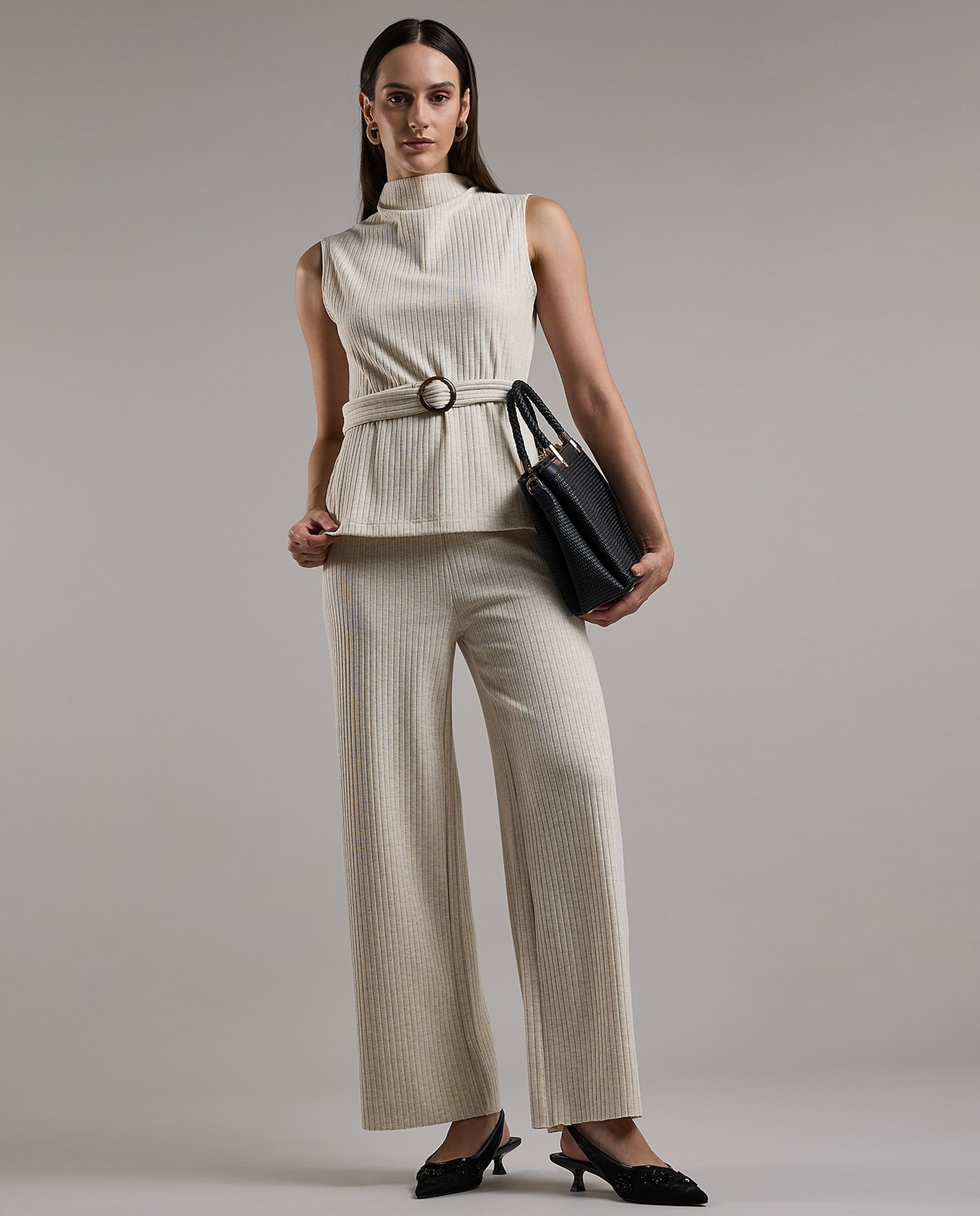 Ribbed Belted Sleeveless Top