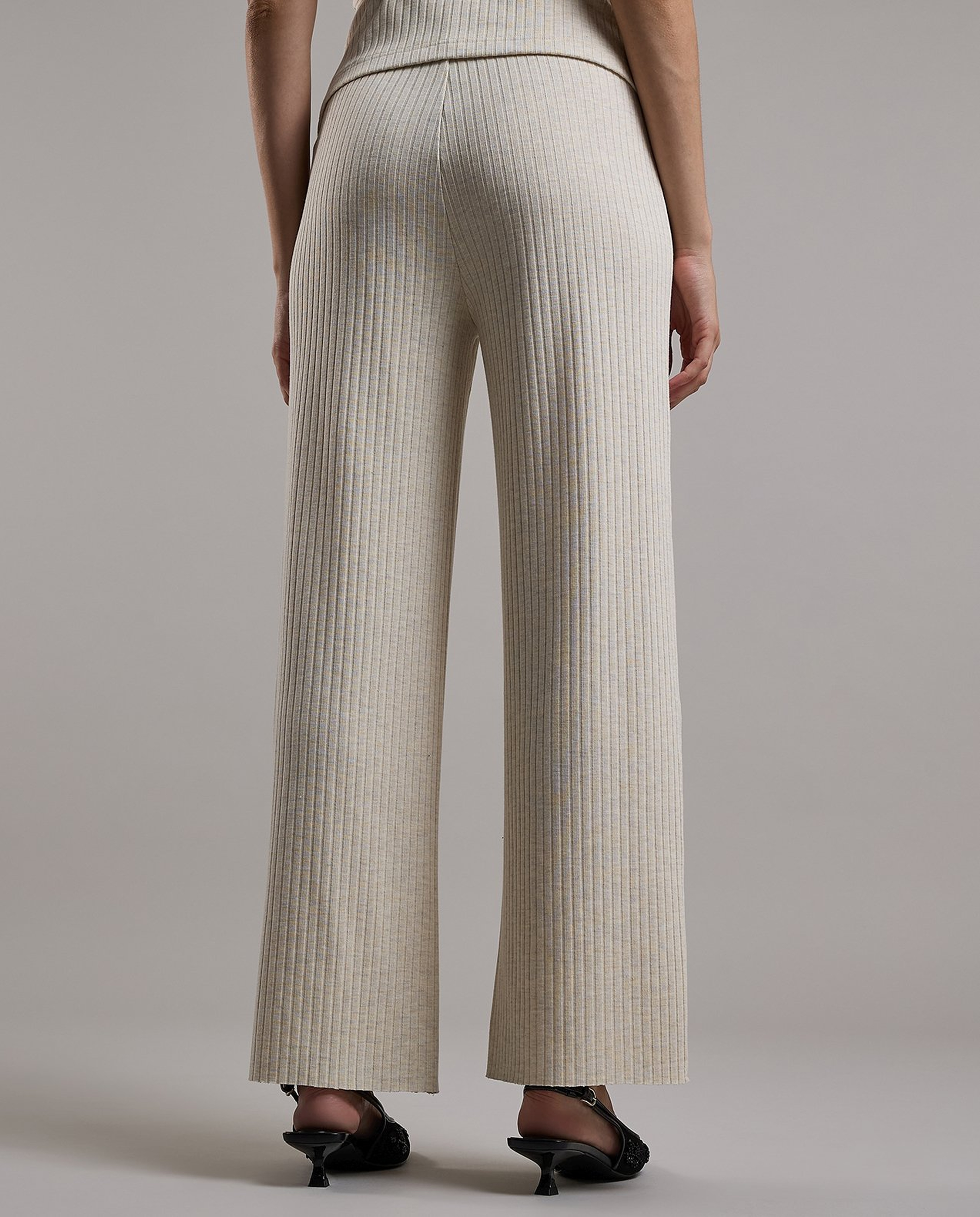 Ribbed Wide Leg Pants with Elastic Waist