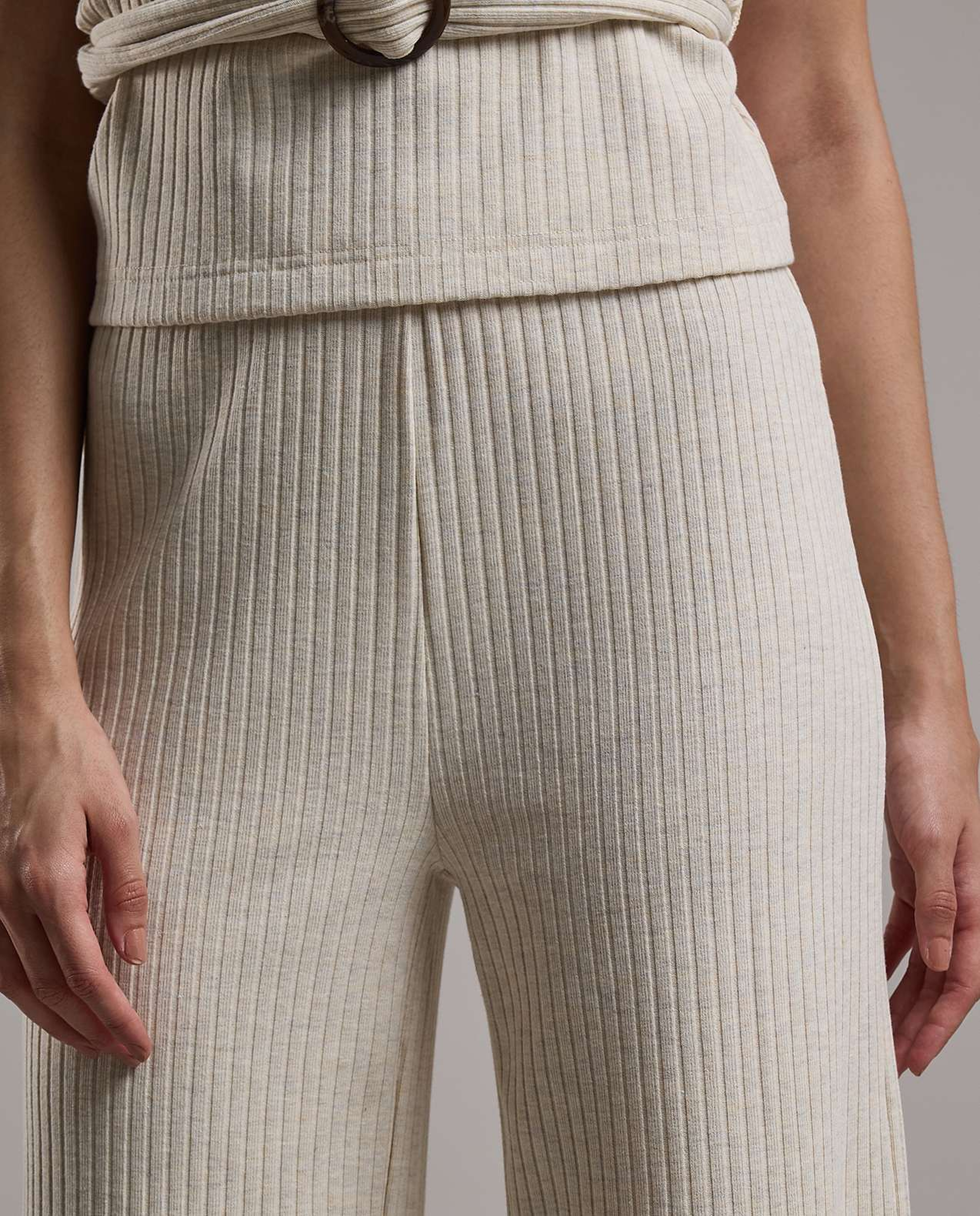 Ribbed Wide Leg Pants with Elastic Waist