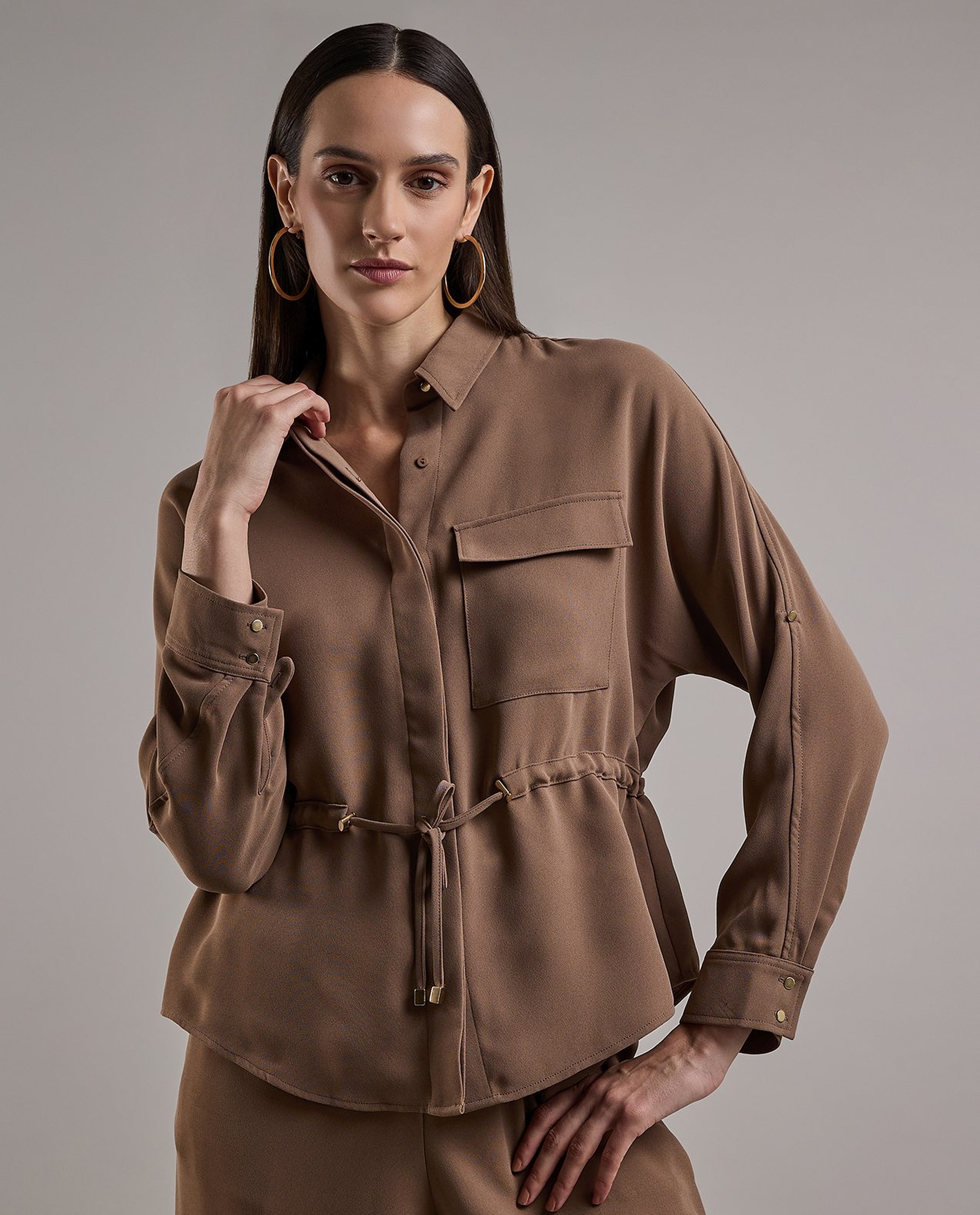 Solid Shirt with Classic Collar and Long Sleeves