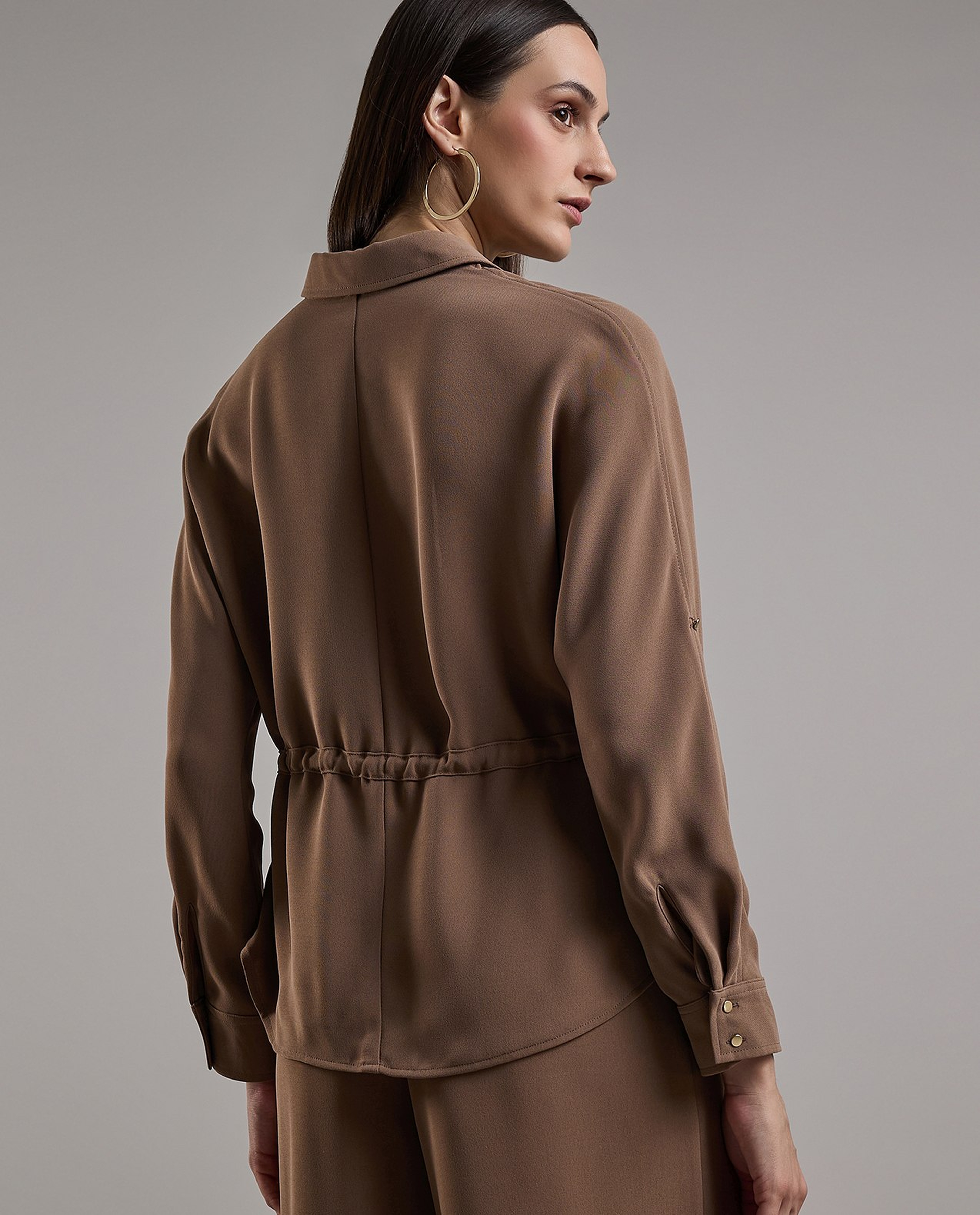 Solid Shirt with Classic Collar and Long Sleeves