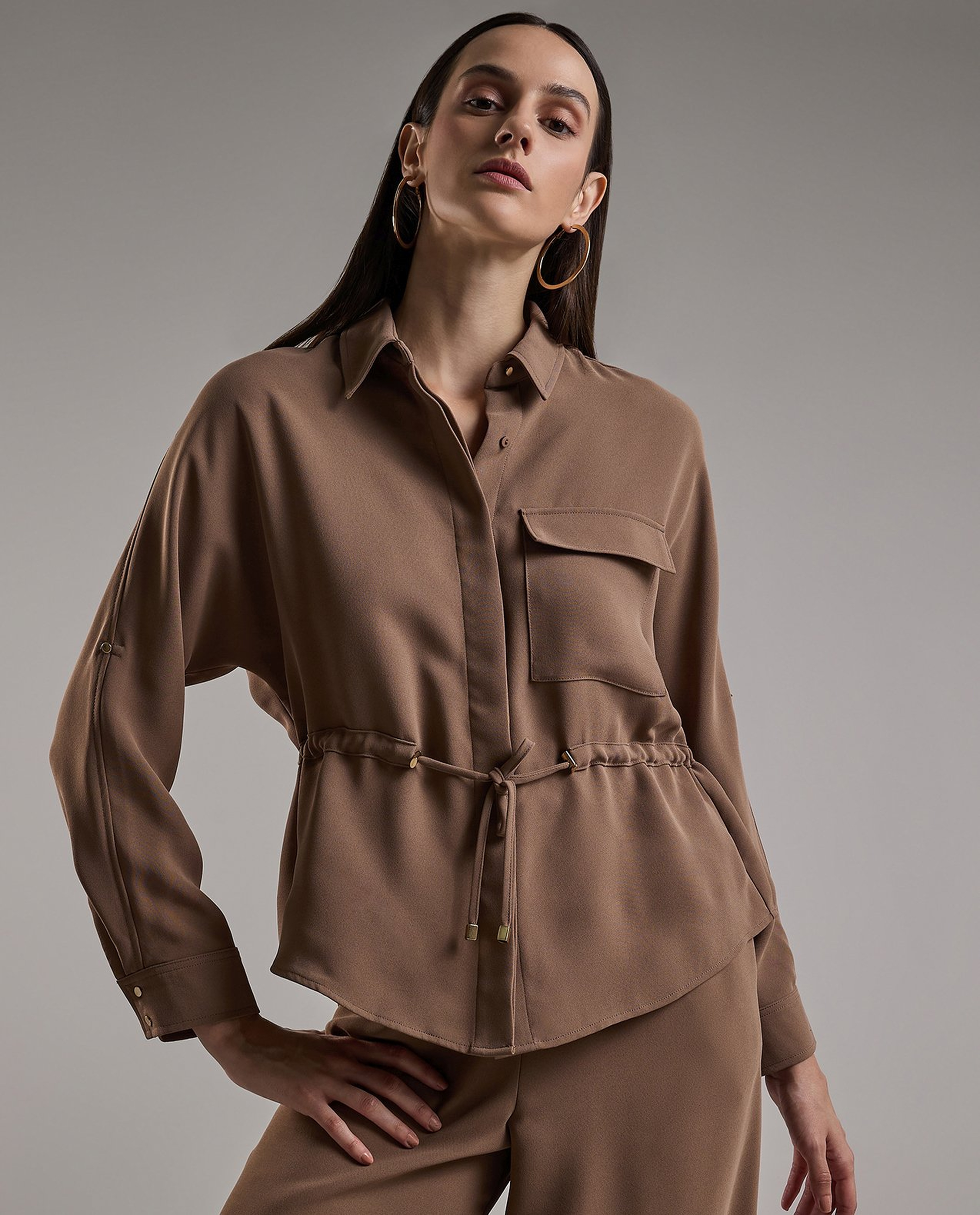 Solid Shirt with Classic Collar and Long Sleeves