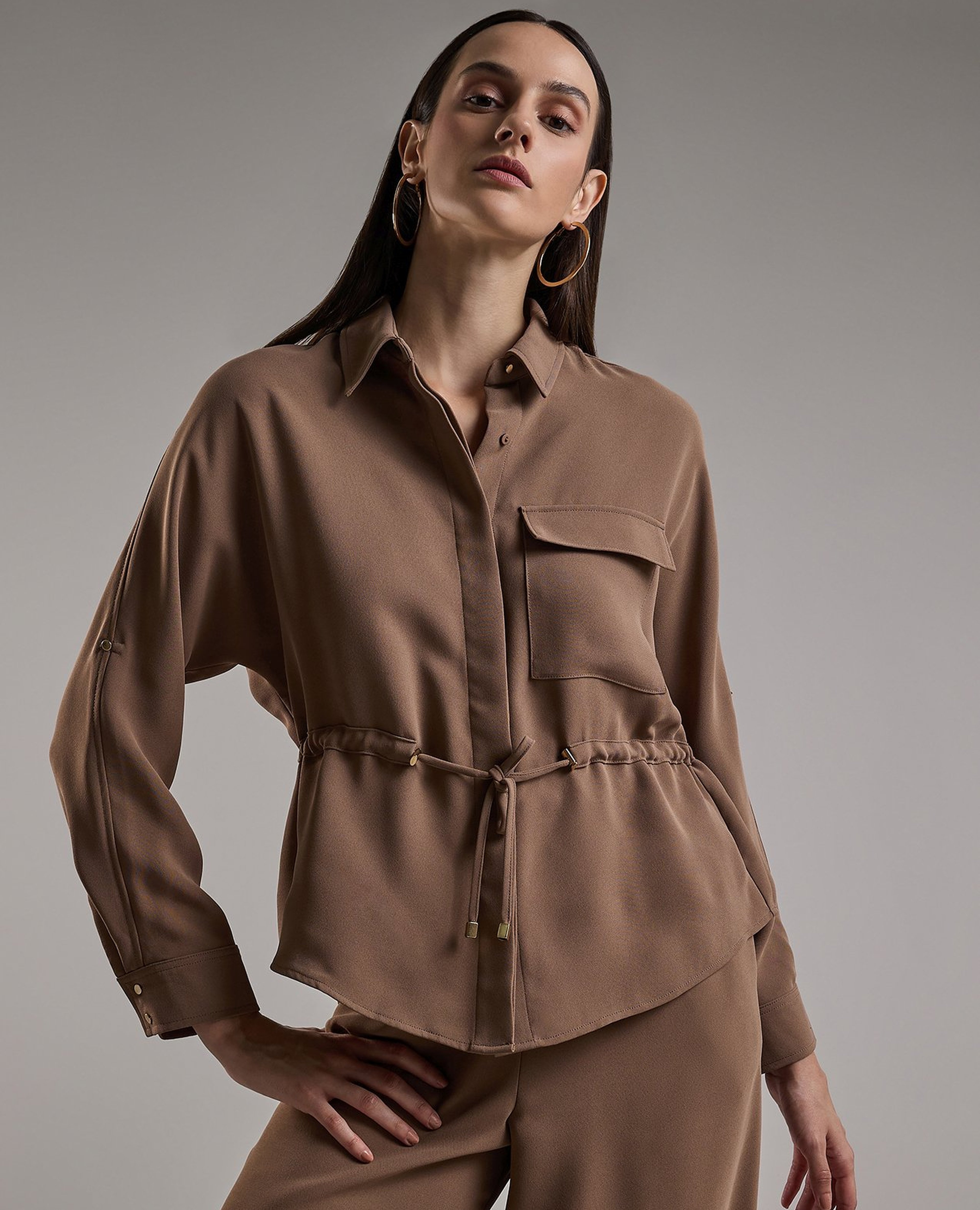 Solid Shirt with Classic Collar and Long Sleeves