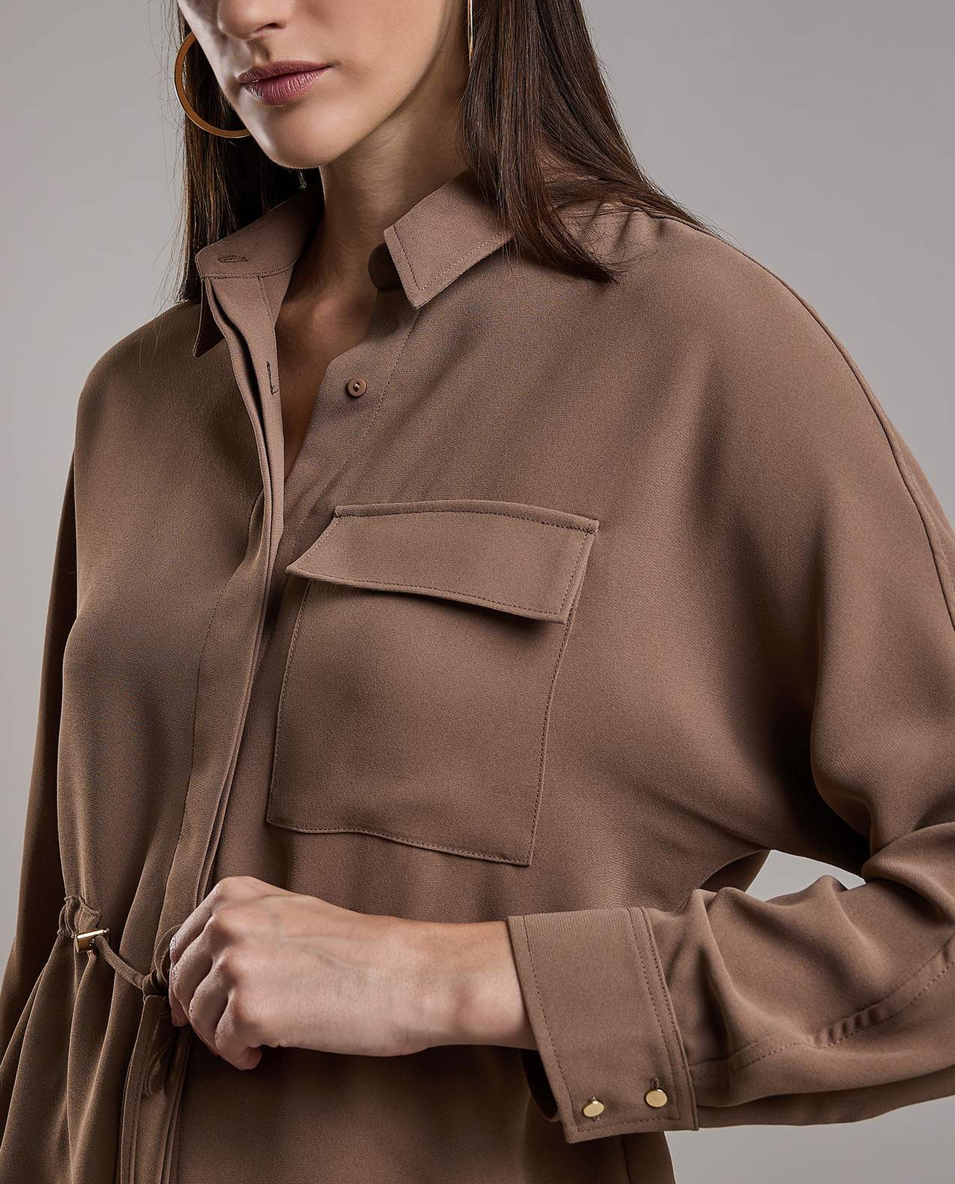 Solid Shirt with Classic Collar and Long Sleeves