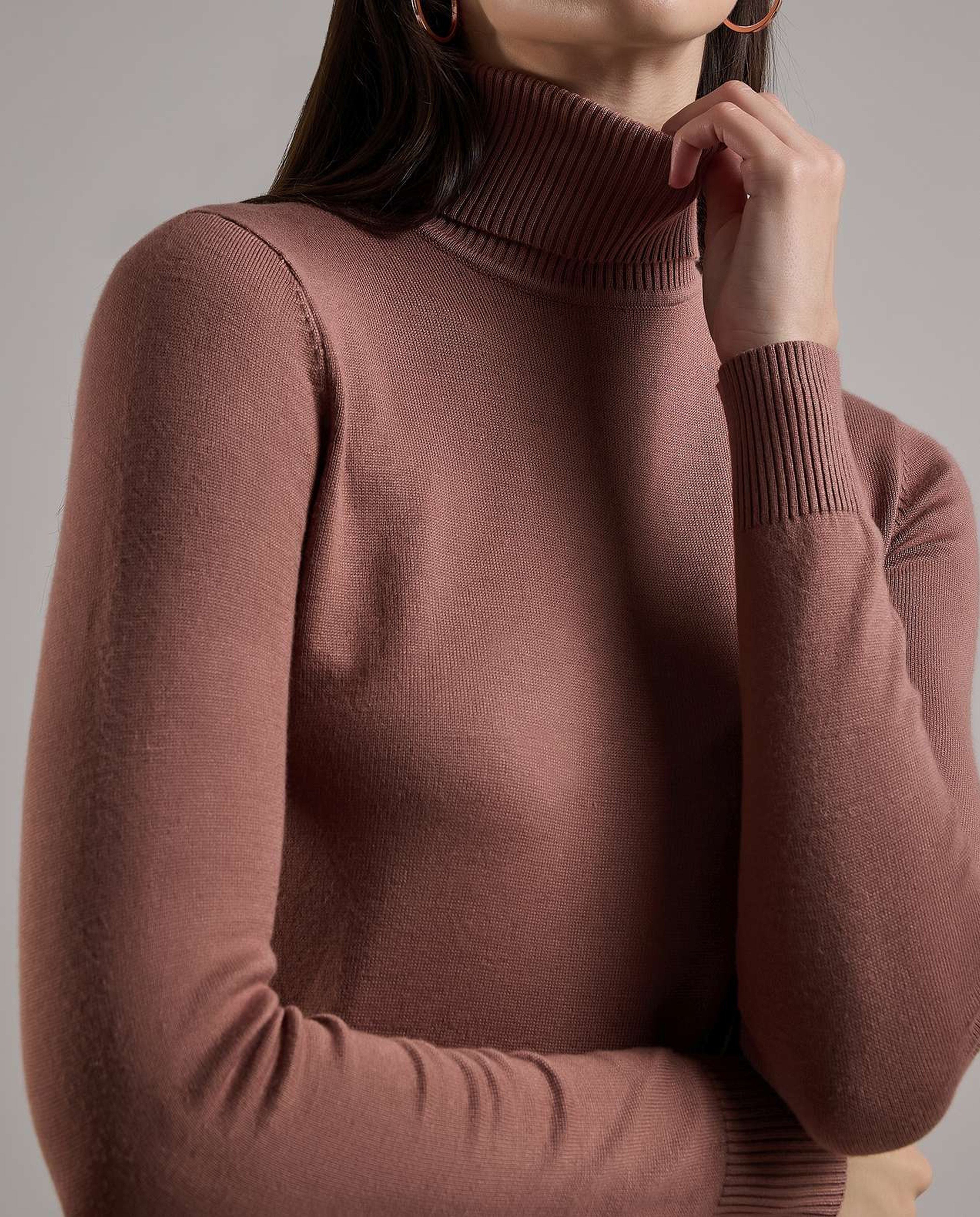 Solid Sweater with Turtleneck and Long Sleeves