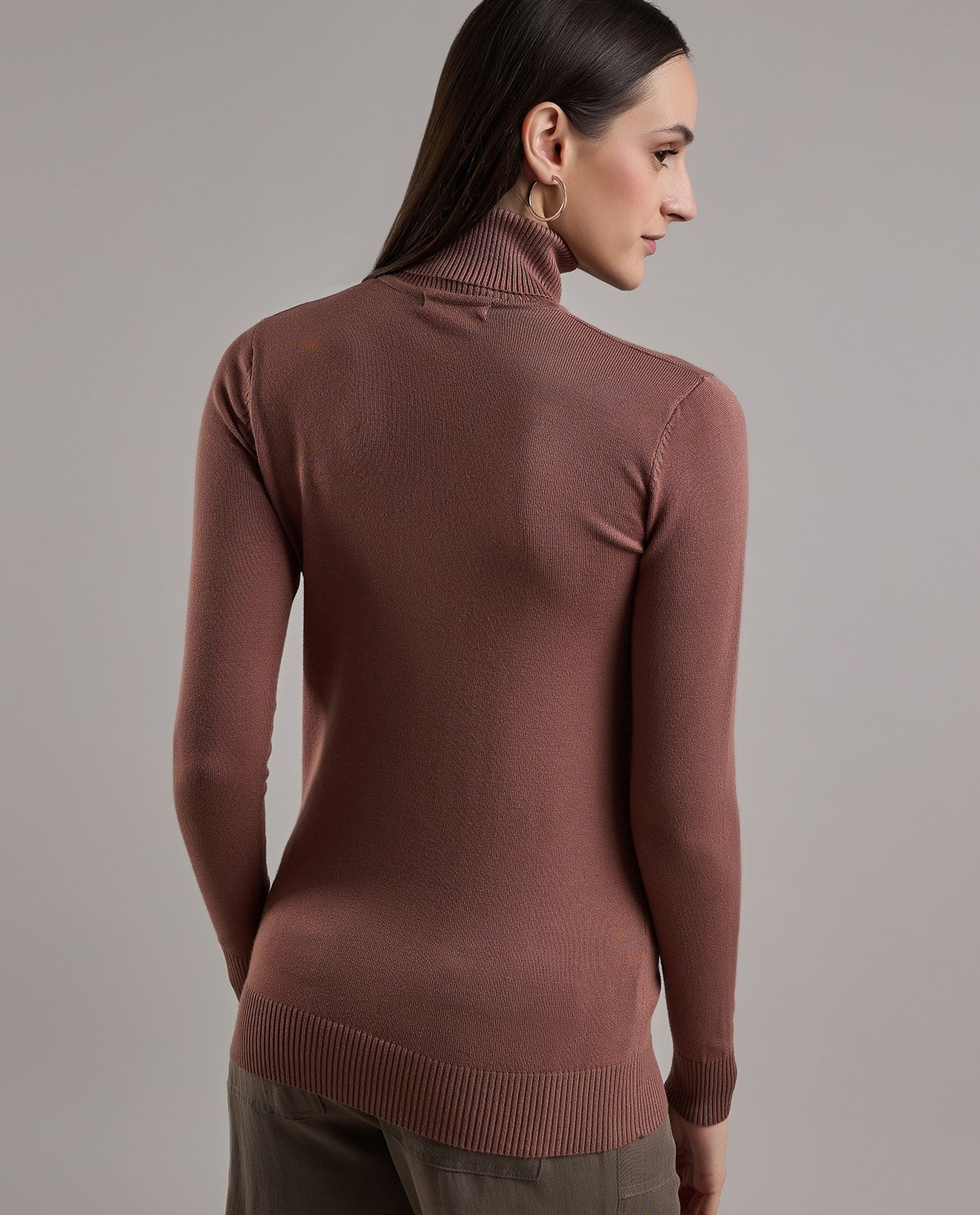 Solid Sweater with Turtleneck and Long Sleeves