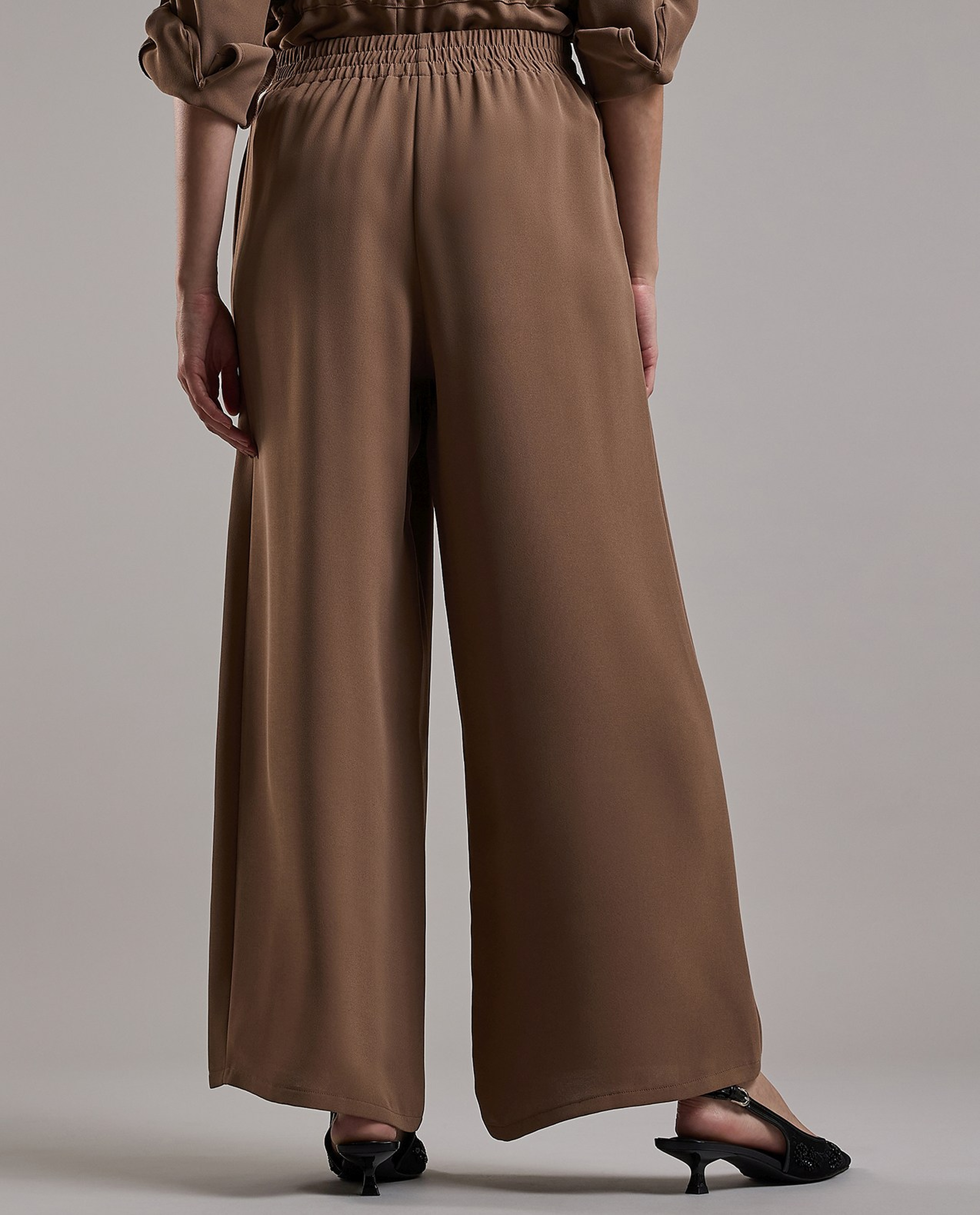 Textured Wide Leg Pants with Elastic Waist