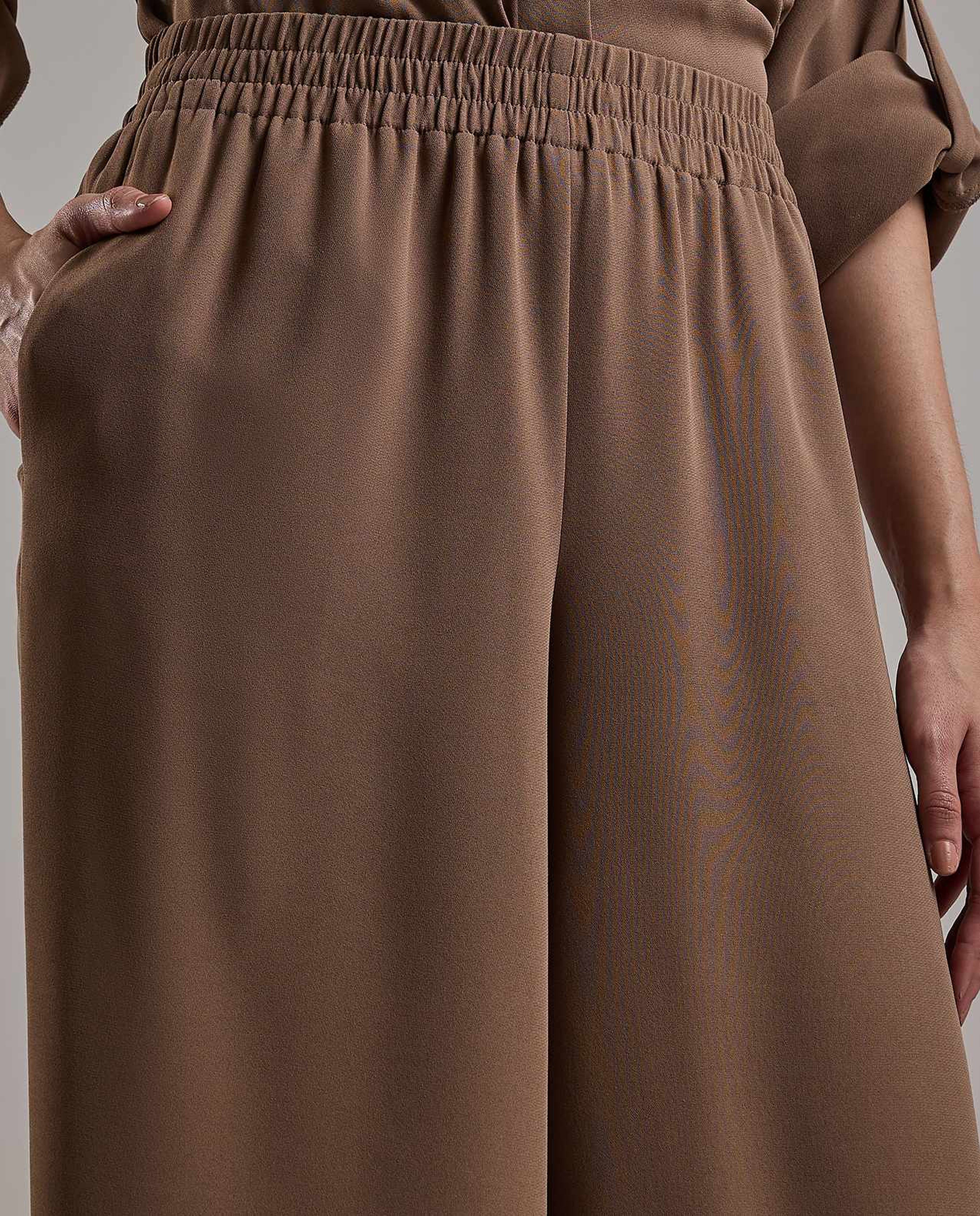 Textured Wide Leg Pants with Elastic Waist