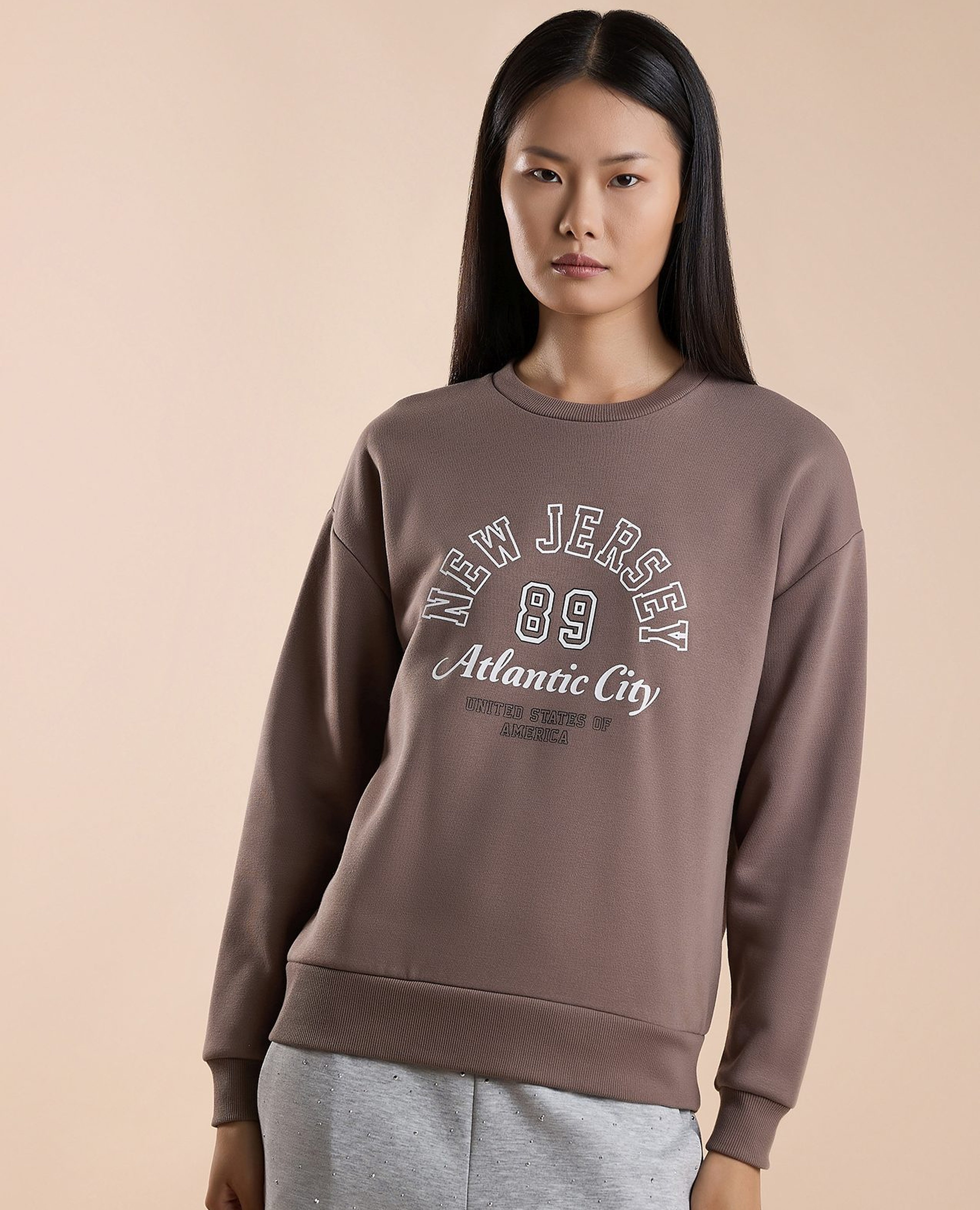 Printed Sweatshirt with Crew Neck and Long Sleeves