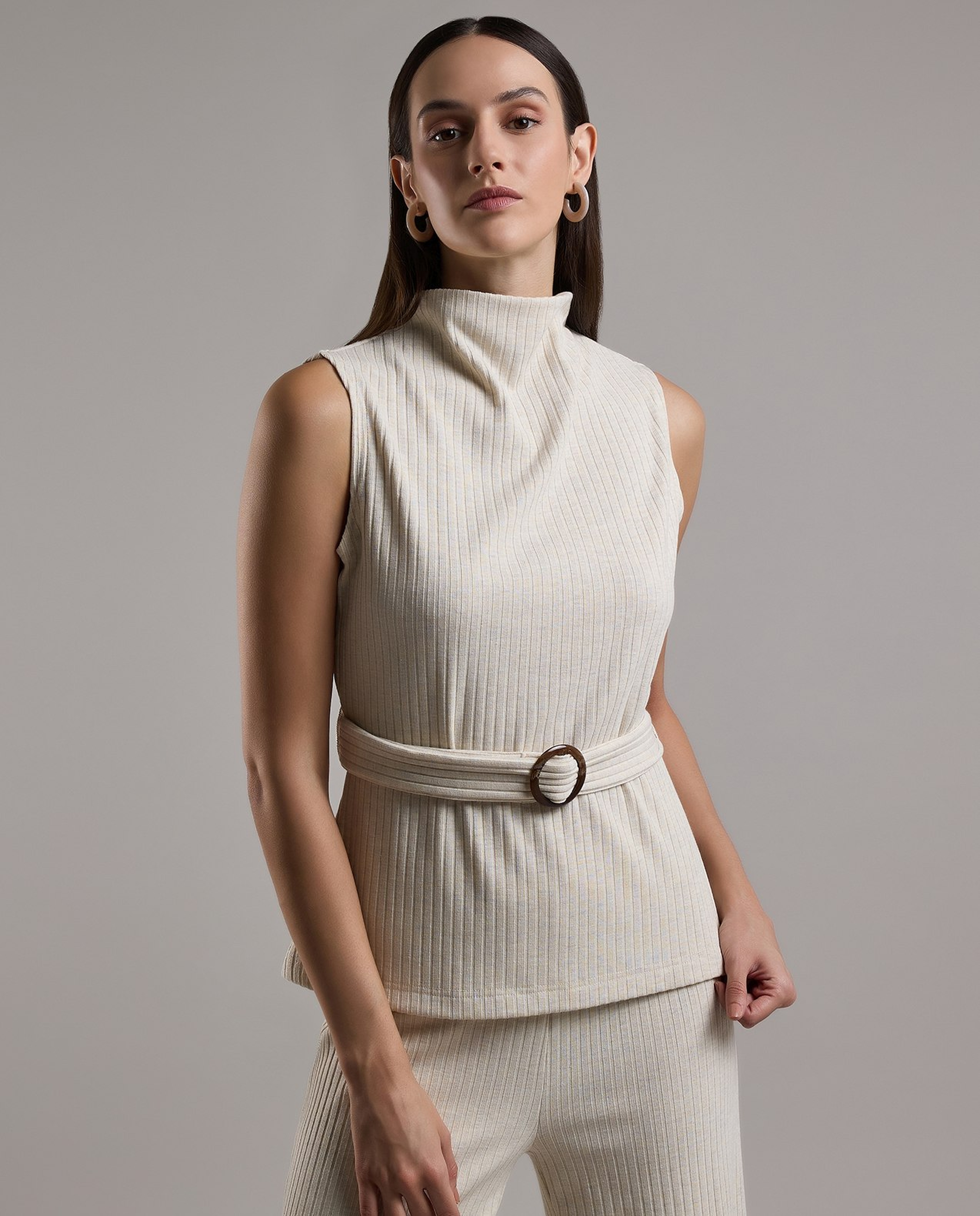 Ribbed Belted Sleeveless Top