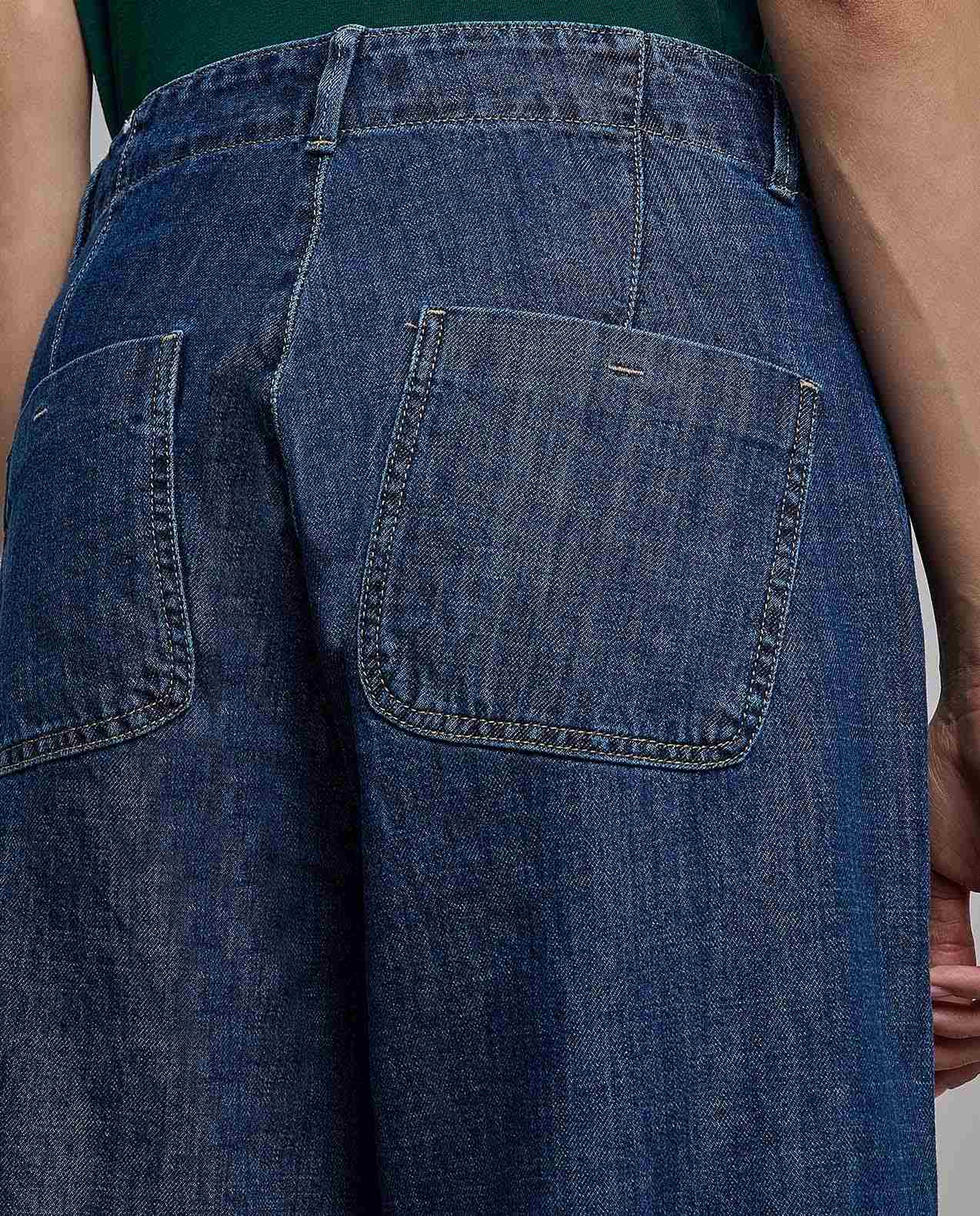 Washed Wide Leg Culotte Jeans with Button Closure