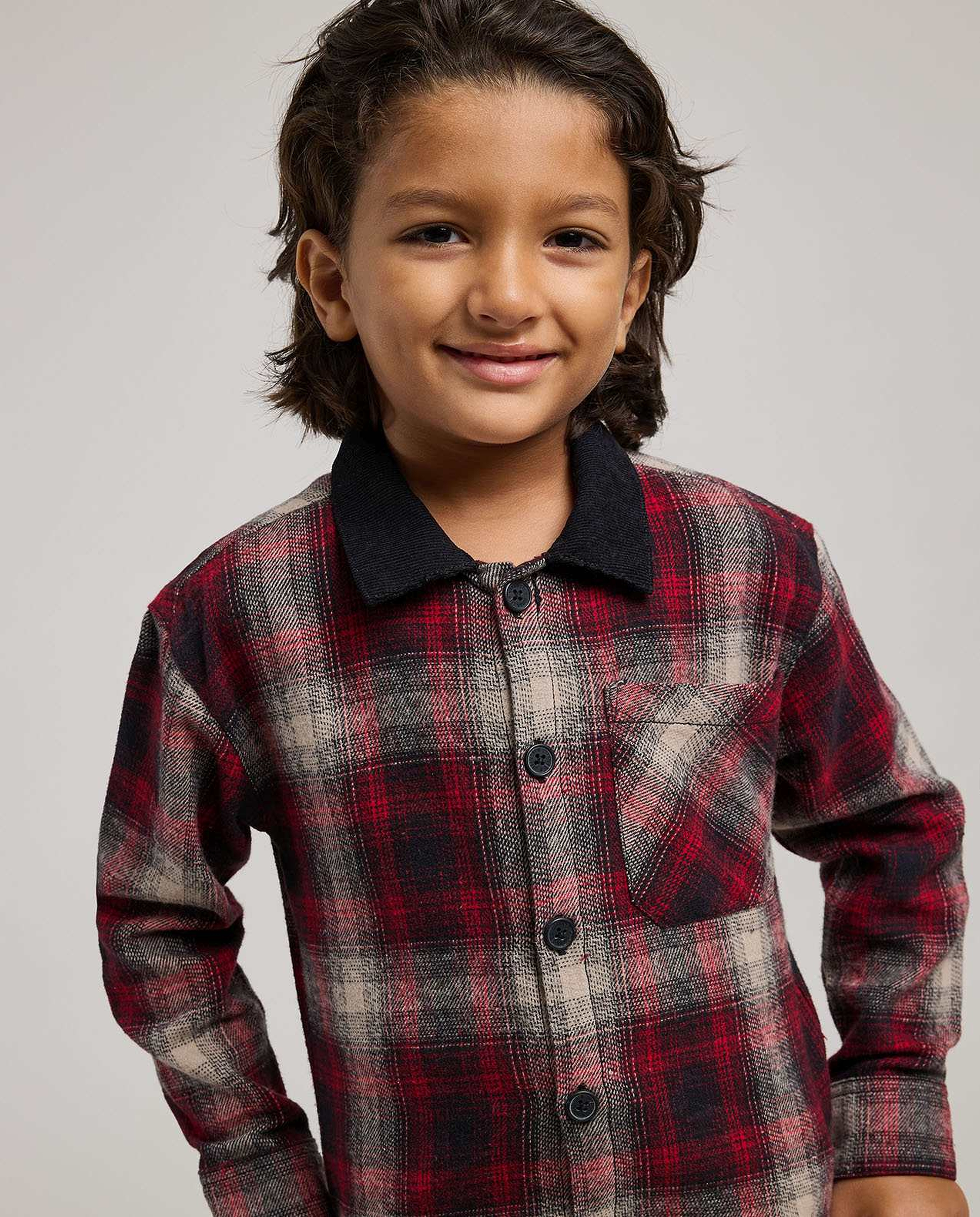 Plaid Shirt with Classic Collar and Long Sleeves